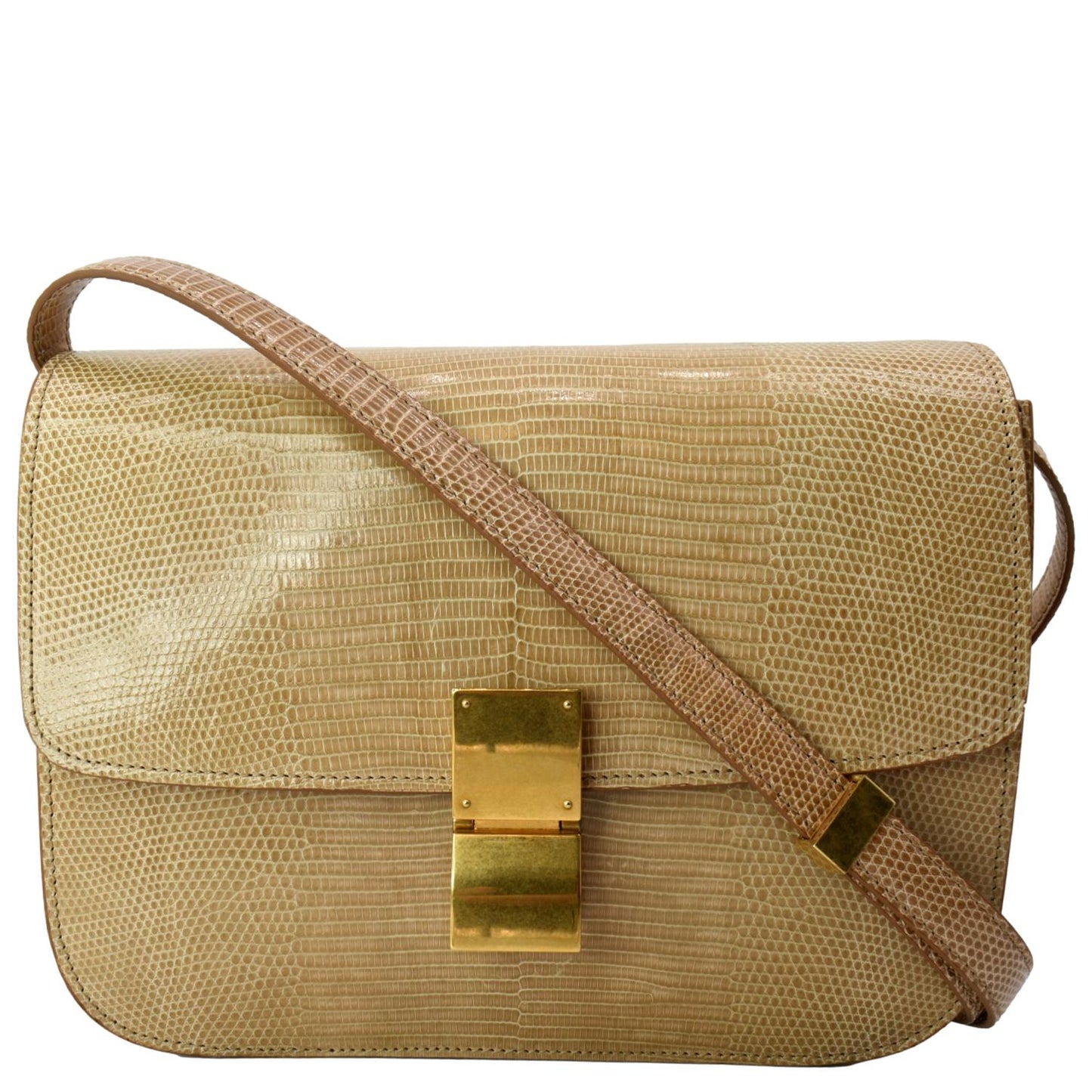 Classic Box Lizard Shoulder Bag Leather Beige