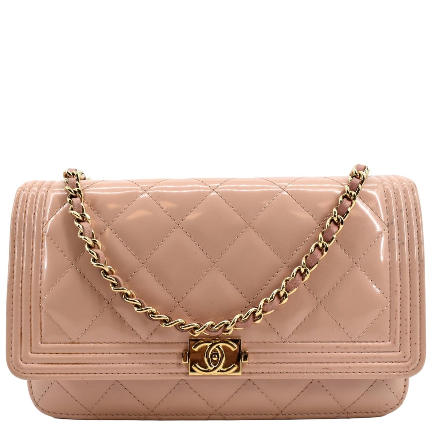 Chanel Boy Woc on Patent Leather Pink Wallet Case