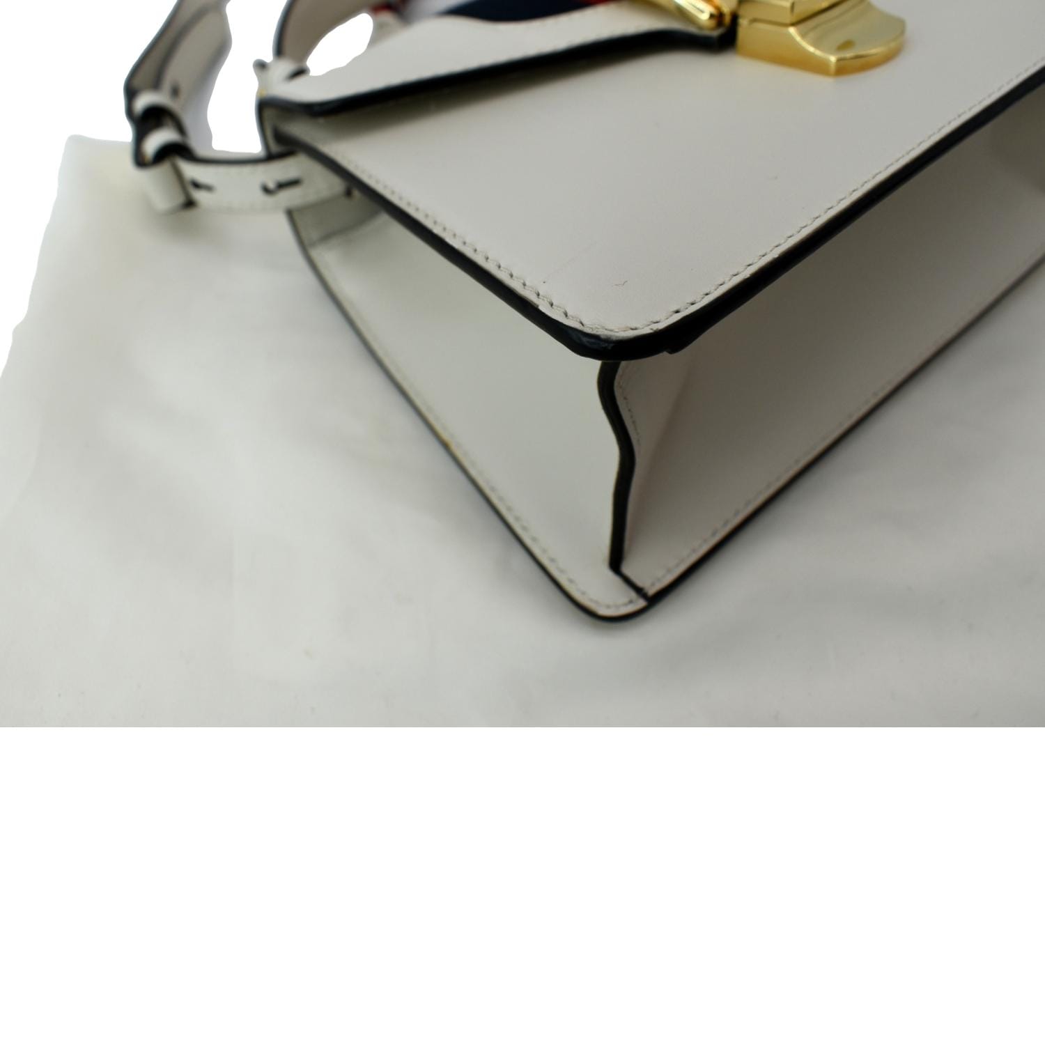 GUCCI Sylvie Mini Leather Top Handle Crossbody Bag White 470270