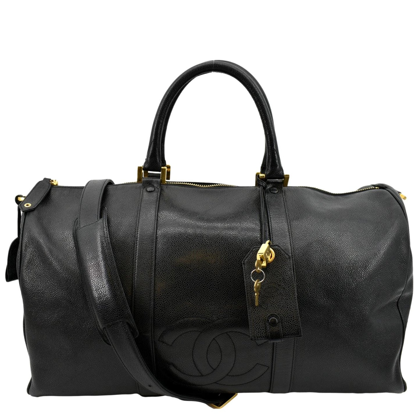 Chanel Boston Leather Black Travel Bag