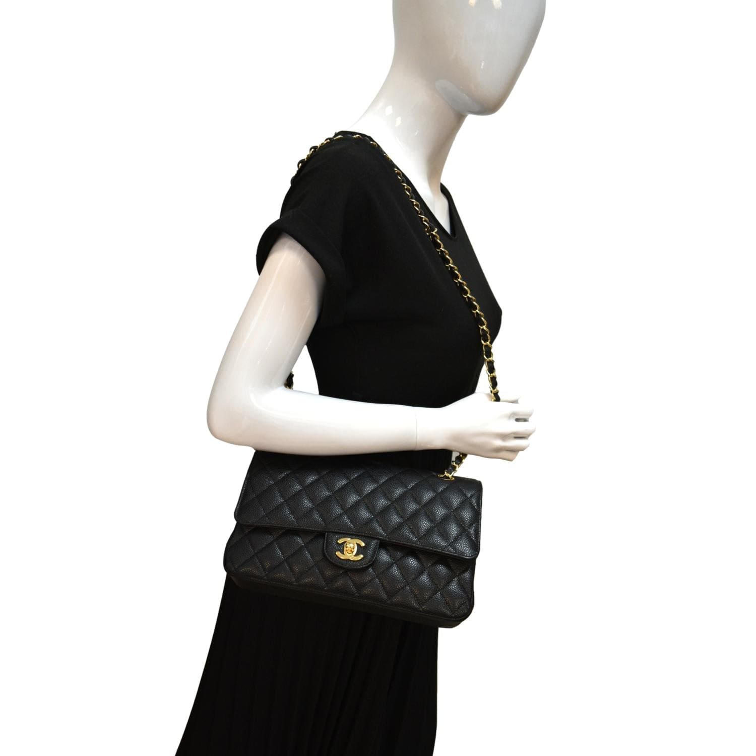 Chanel Jumbo Double Flap Caviar Leather Black Travel Bag