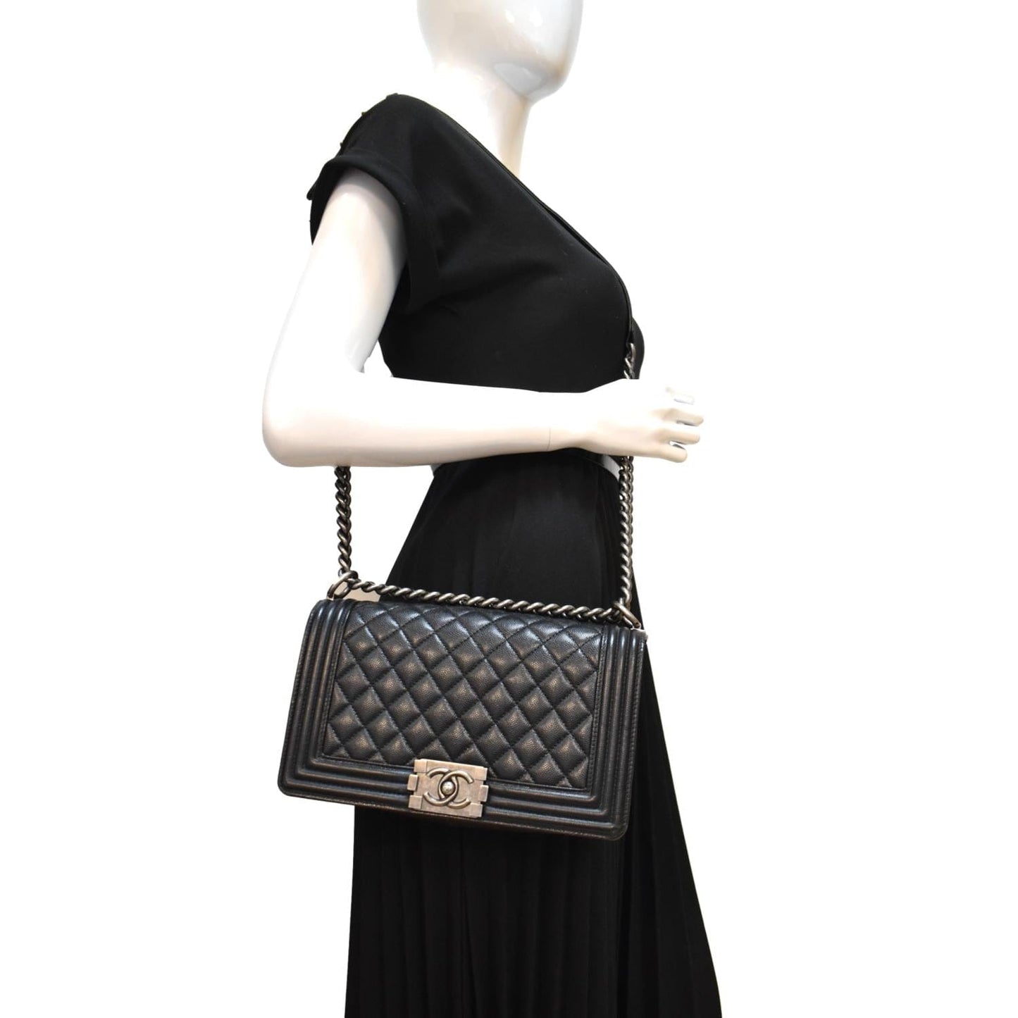 Chanel Boy Flap Caviar Leather Black Travel Bag Bag Black