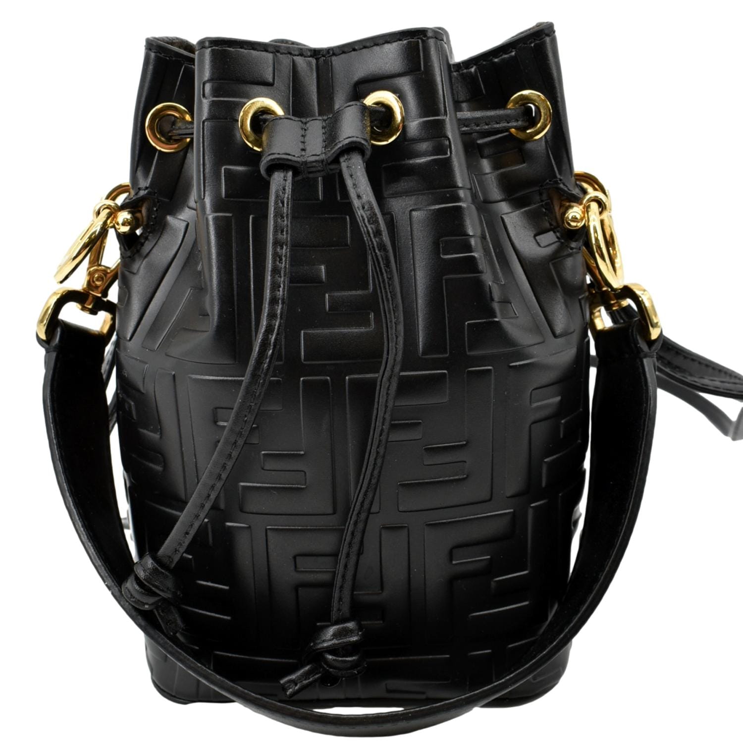 Fendi Mon Tresor Drawstring Ff Bag Leather Black Bucket Bucket Bag