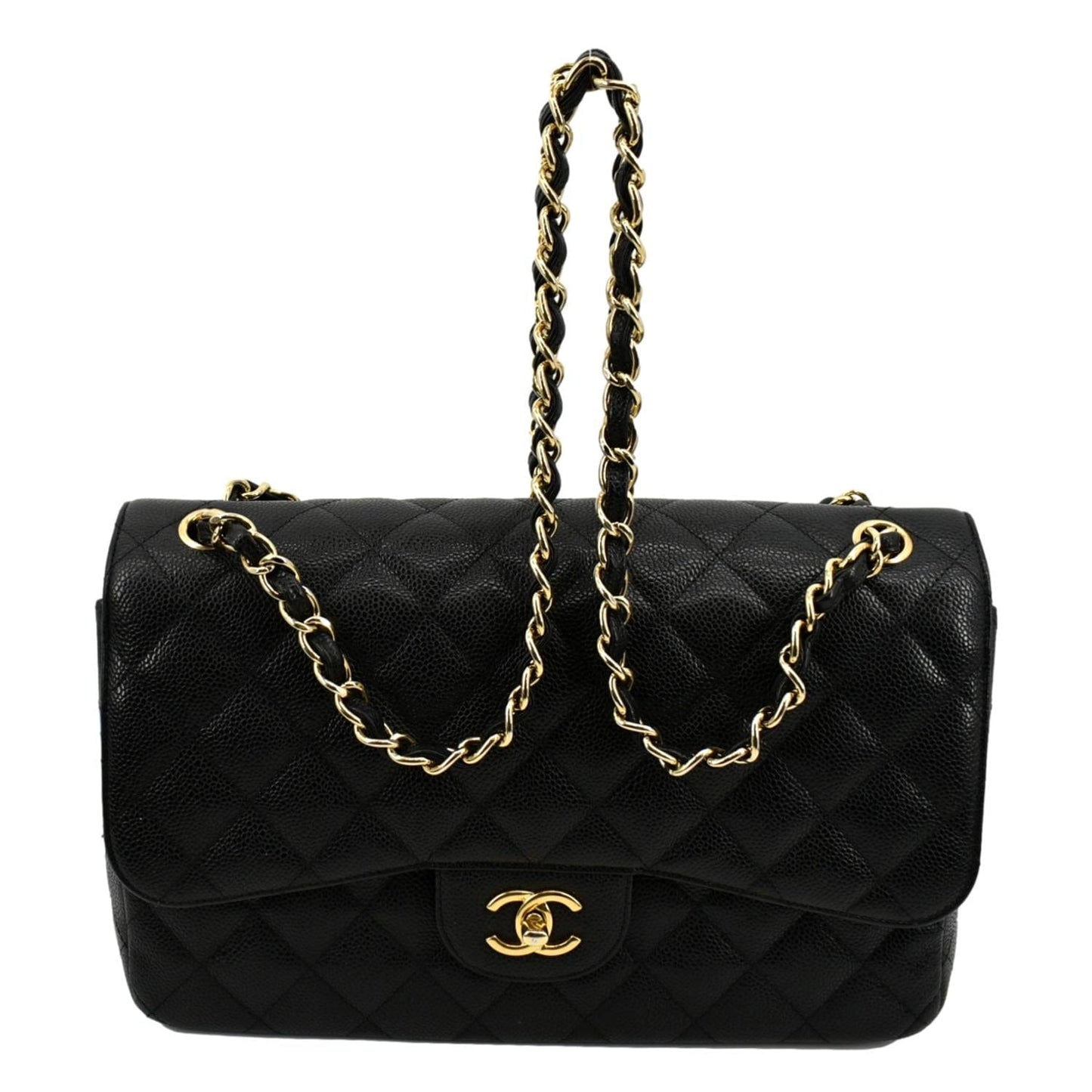 Chanel Classic Jumbo Double Flap Caviar Leather Black Travel Bag Bag Medium