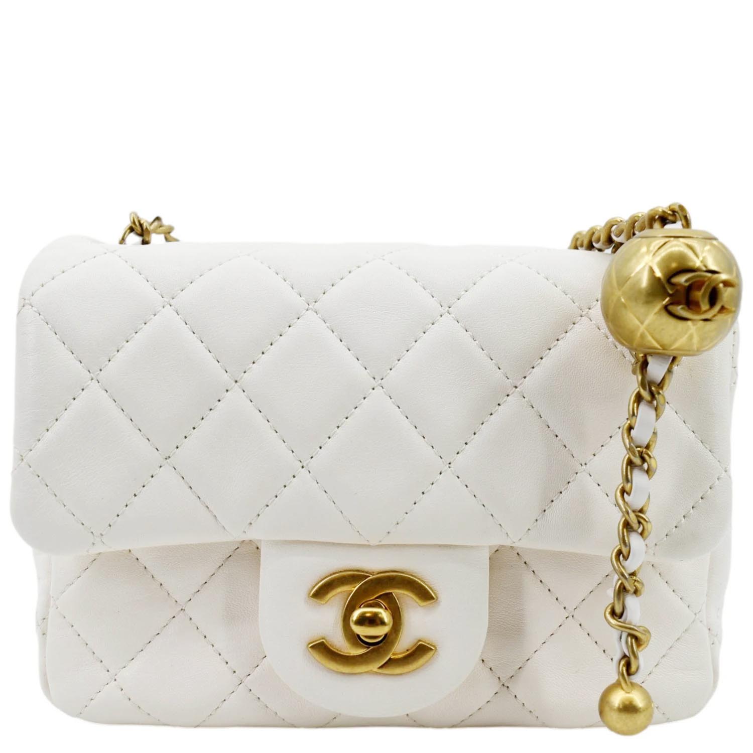 Chanel Pearl Crush Square Flap Leather White Travel Bag