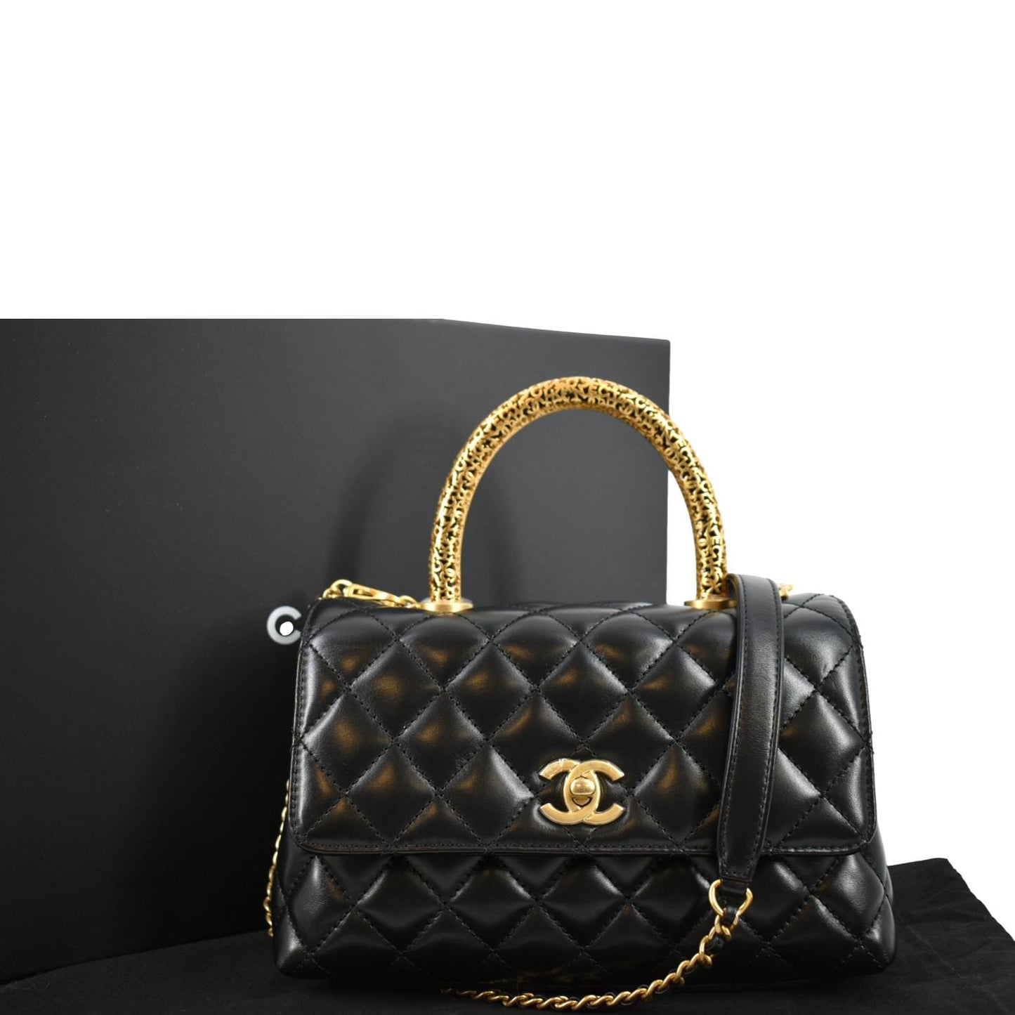 Chanel Coco Top g Leather Lambskin Black Travel Bag