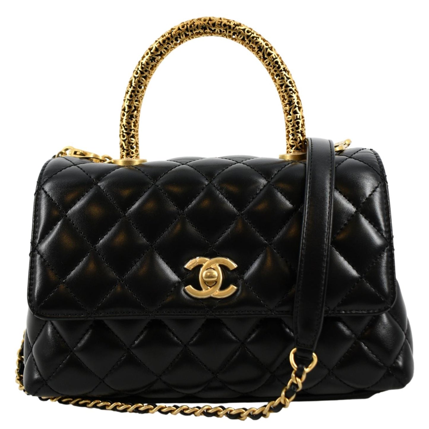 Chanel Coco Top g Leather Lambskin Black Travel Bag