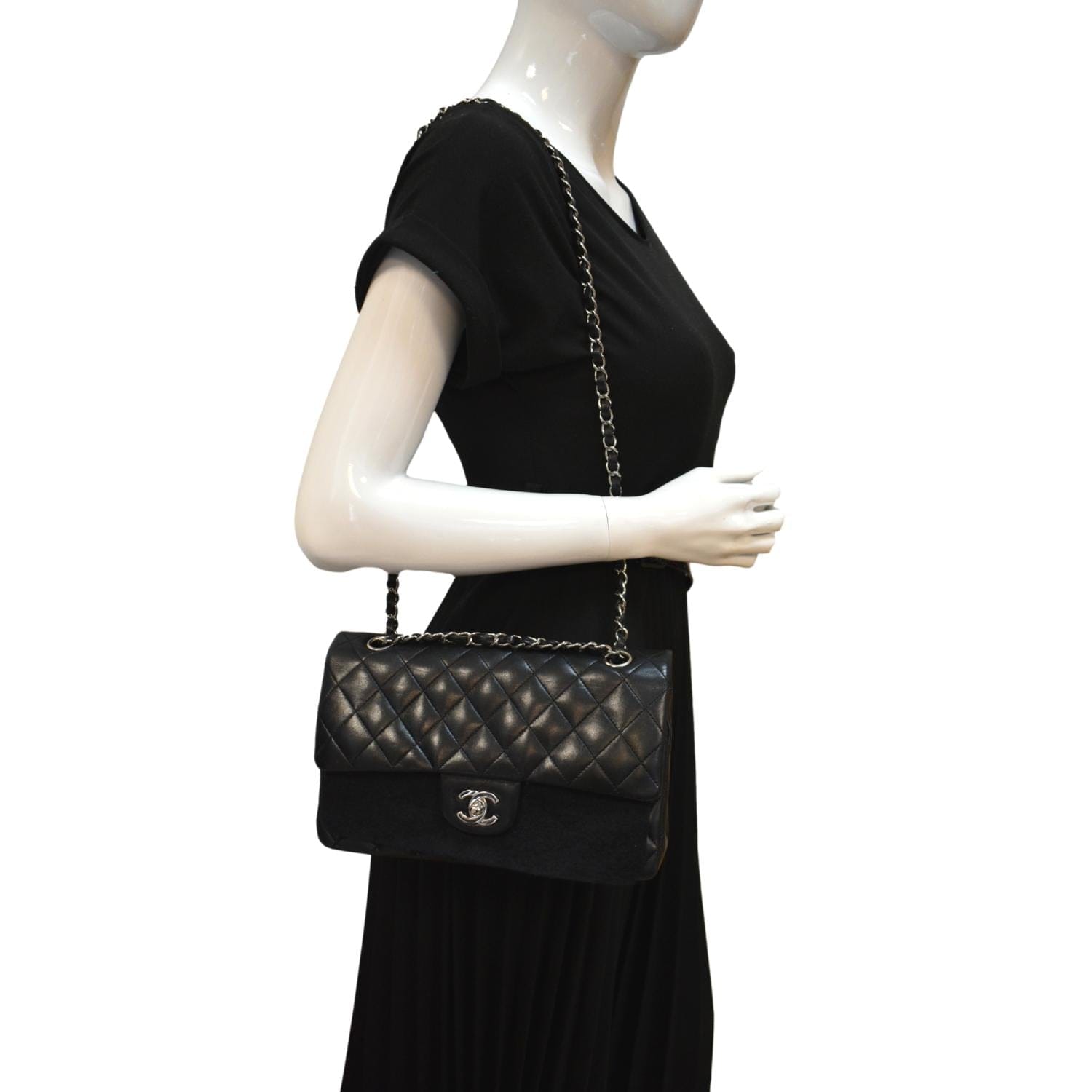 Chanel Double Flap Leather Lambskin Black Travel Bag