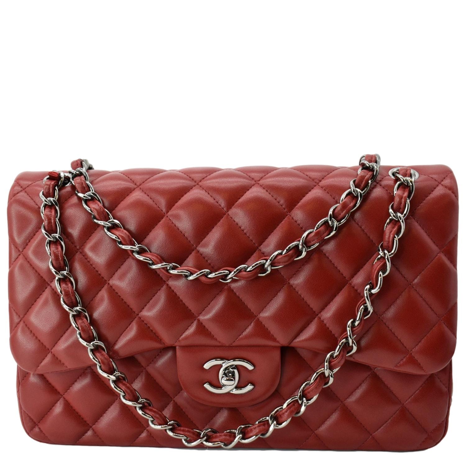 Chanel Double Flap Leather Lambskin Red Travel Bag