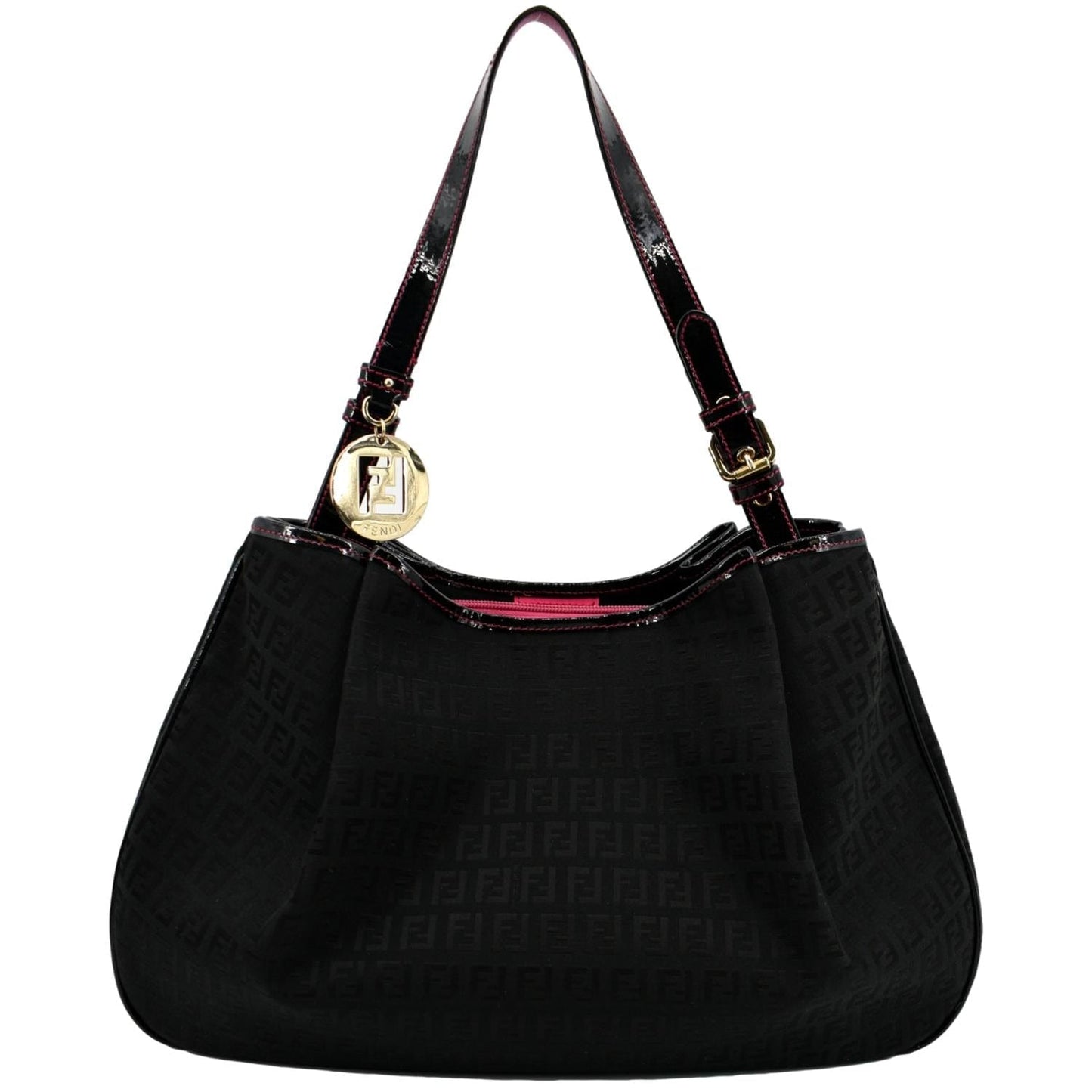 Fendi Zucchino Print Shopping Tote Bag Canvas Black