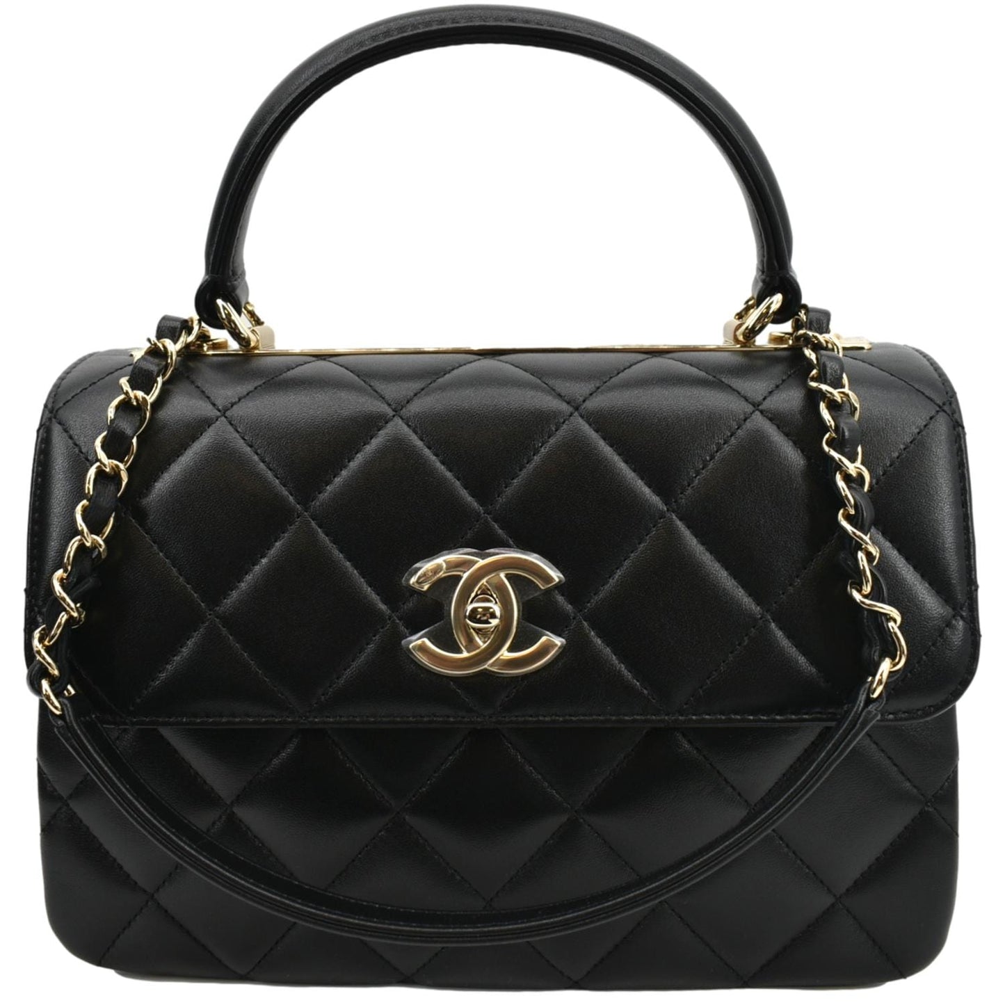 Chanel Trendy CC Quilted Dual Handle Lambskin Black Travel Bag