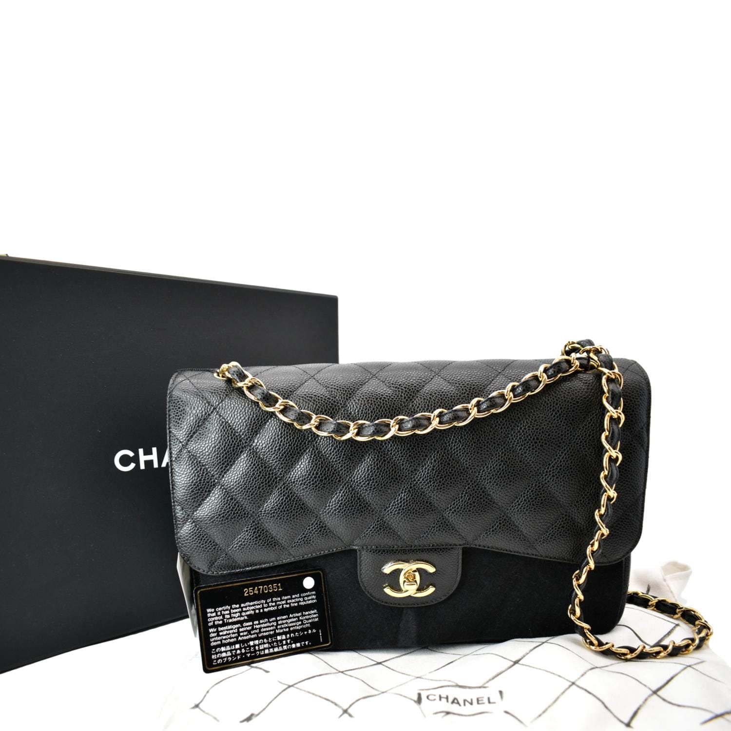 Chanel Classic Jumbo Double Flap Caviar Leather Black Travel Bag Flap Bag