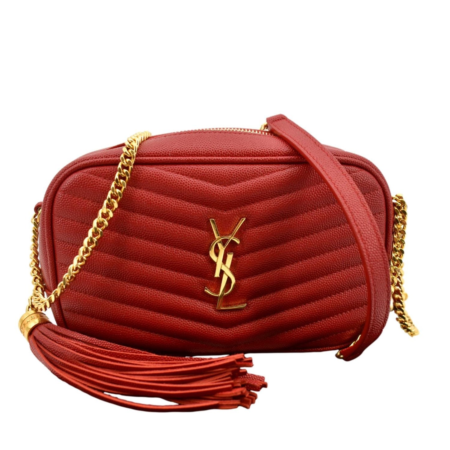 YSL Saint Laurent Saint Lou Chevron Camera Crossbody Bag Leather Red