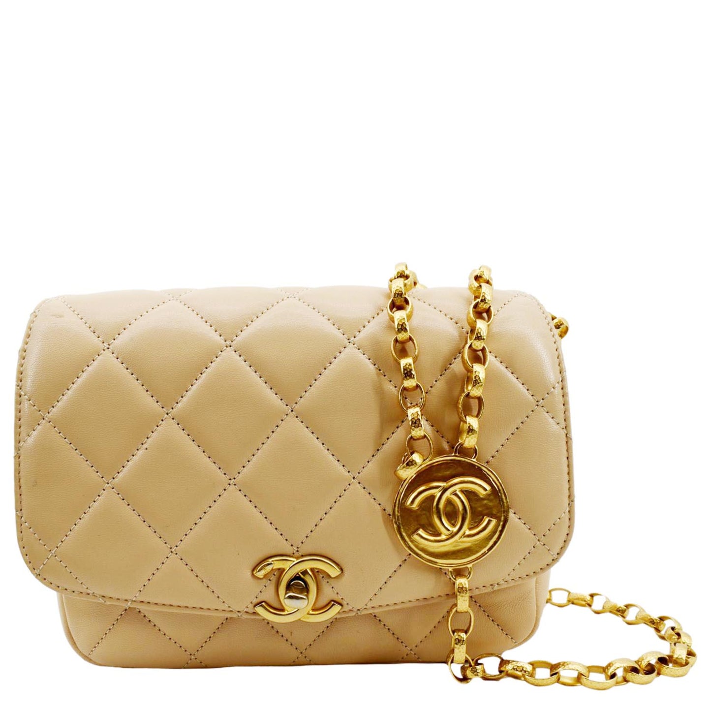 Chanel CC Charm Flap Leather Lambskin Beige Key Chain
