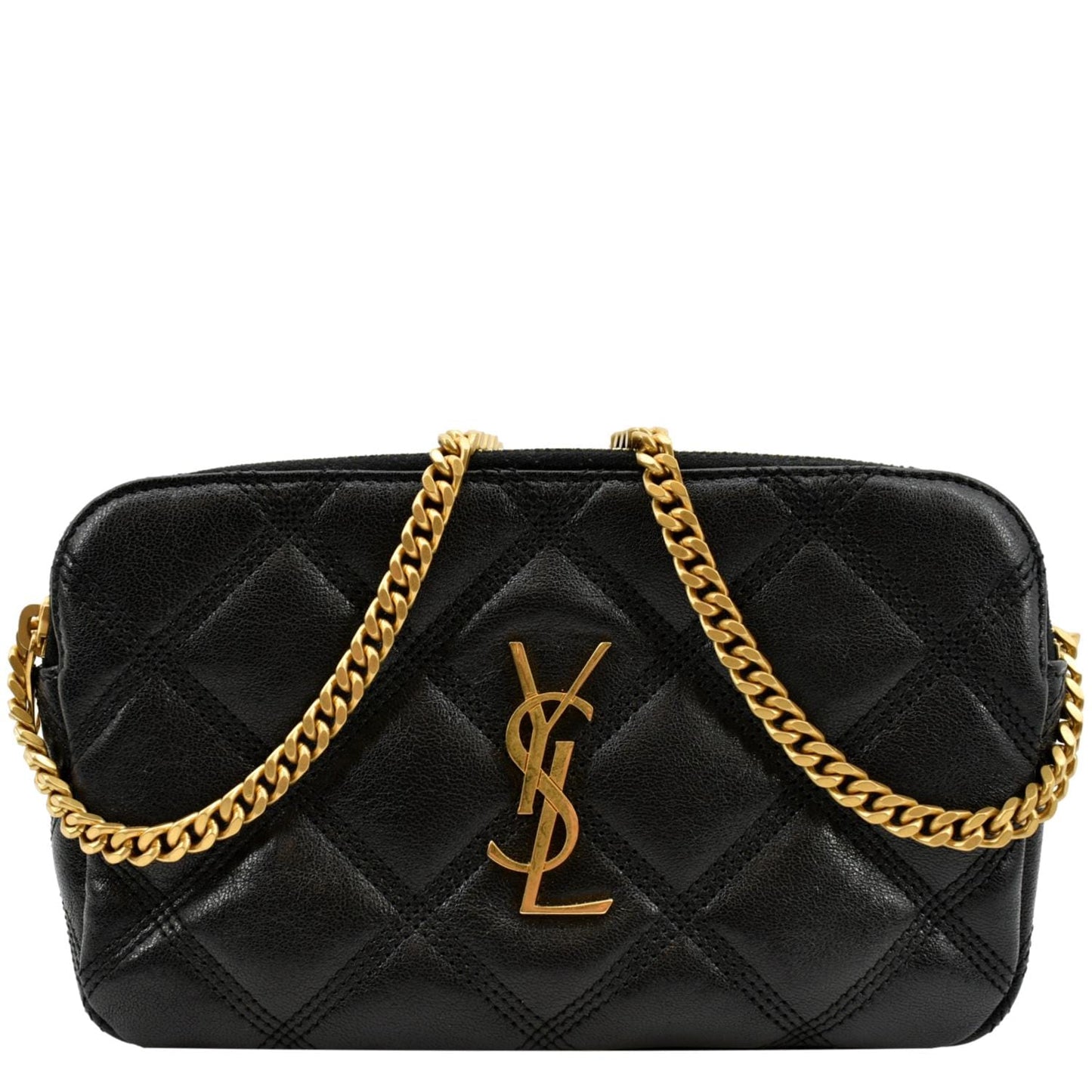 YSL Saint Laurent Yves Becky Double Crossbody Bag Leather Lambskin Black