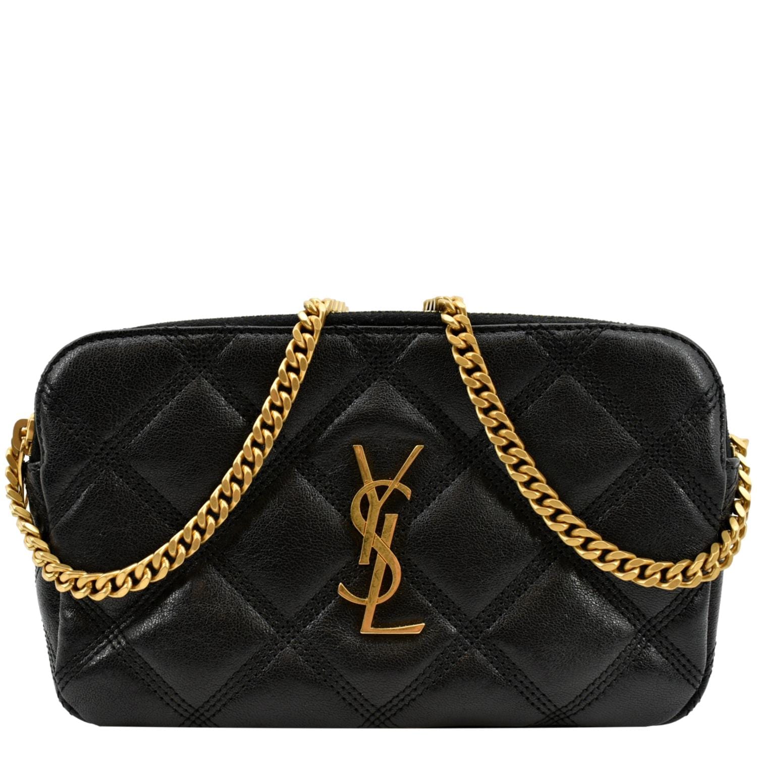 YSL Saint Laurent Saint Becky Double Zip Lambskin Crossbody Bag Leather Black