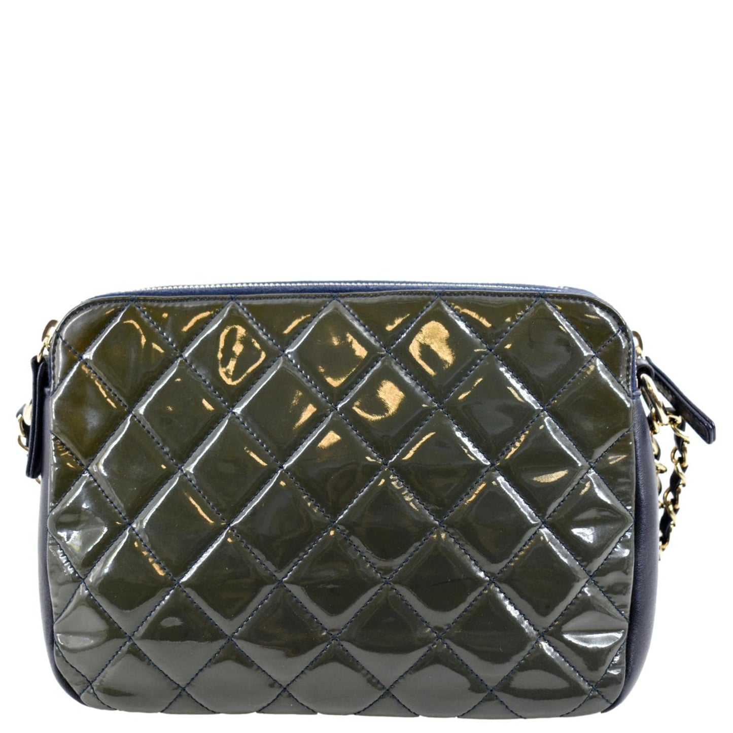 Chanel Double Zip Patent Navy Leather Blue Travel Bag