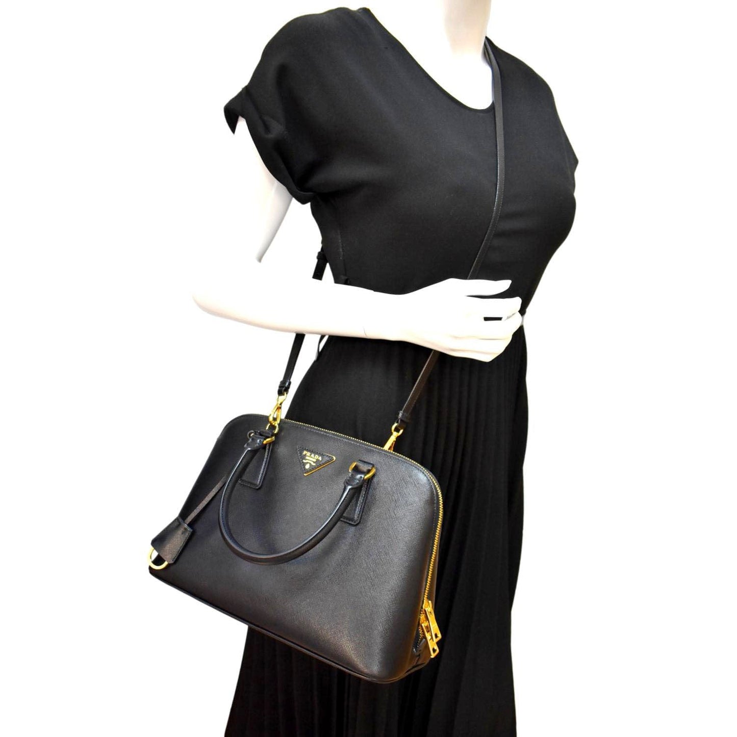Prada Lux Promenade Shoulder Bag Nero Leather Saffiano Medium