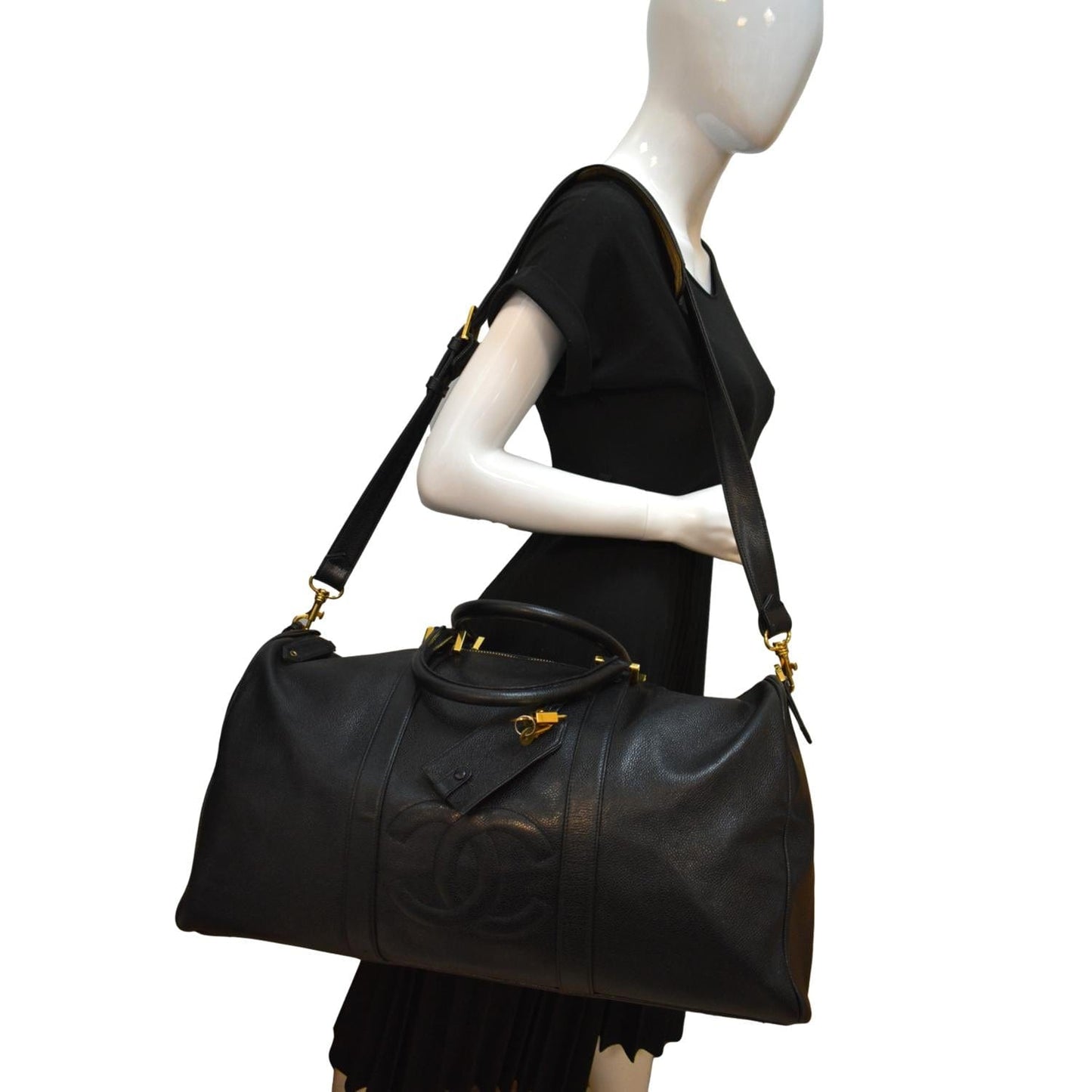 Chanel Boston Leather Black Travel Bag