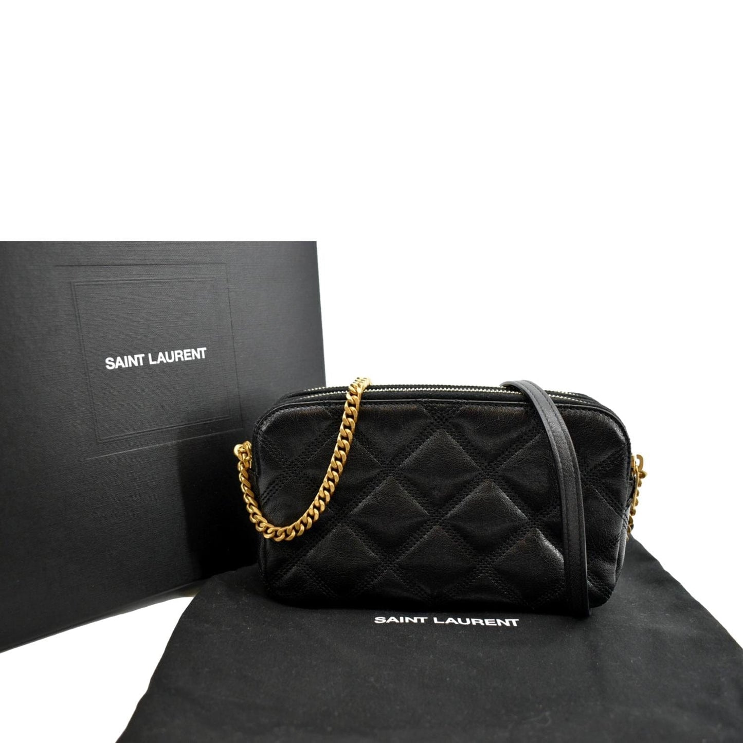 YSL Saint Laurent Yves Becky Double Crossbody Bag Leather Lambskin Black
