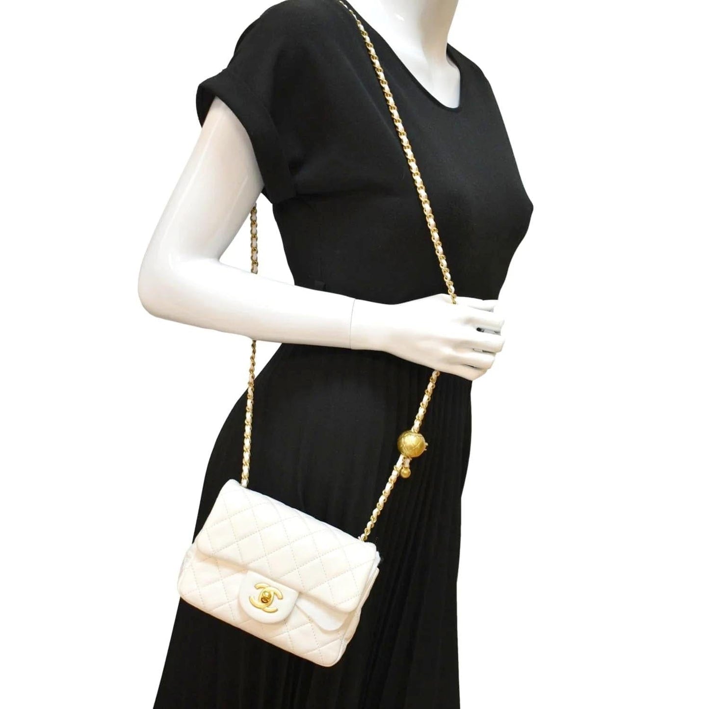 Chanel Pearl Crush Square Flap Leather White Travel Bag