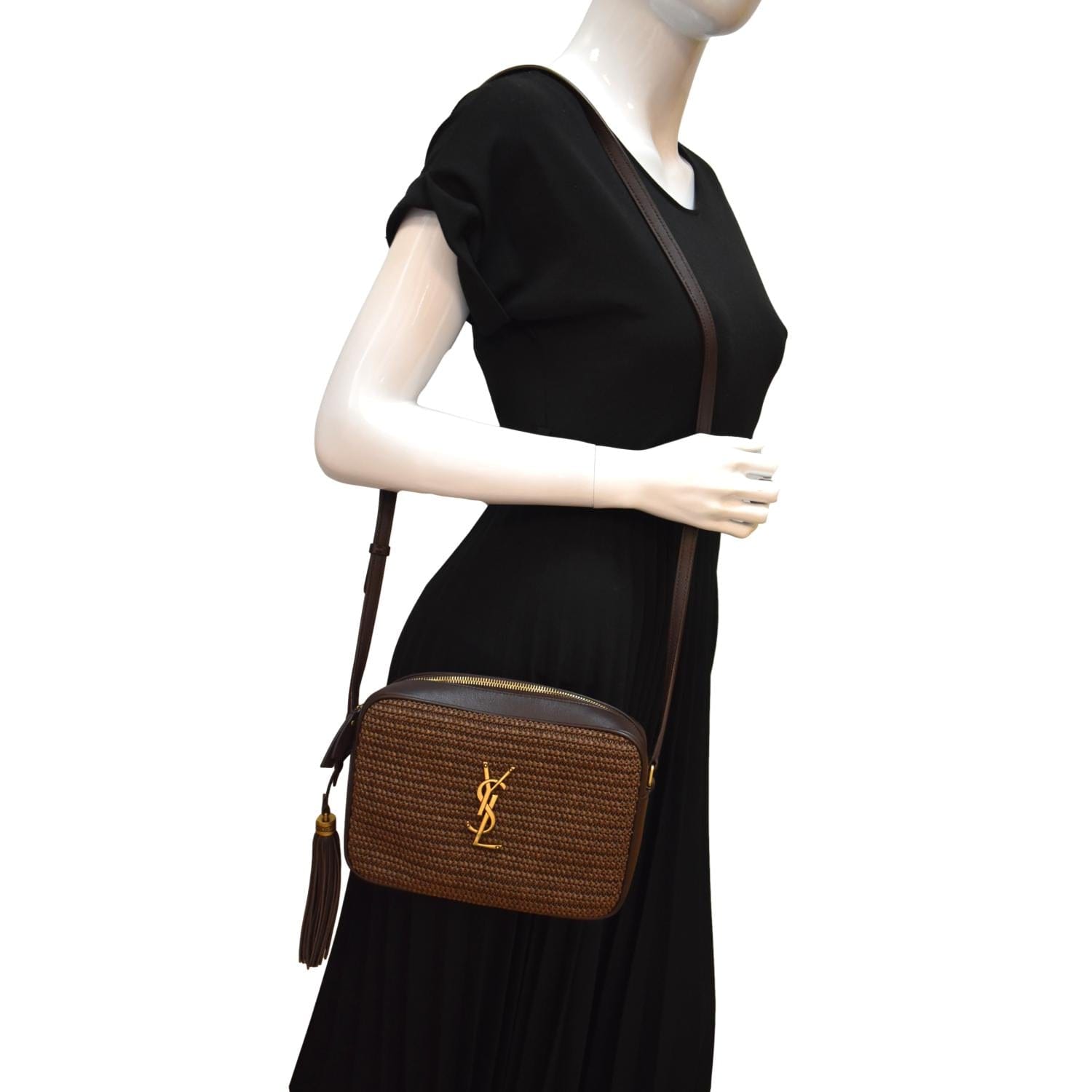 YSL Saint Laurent Saint Lou Camera Crossbody Bag Canvas Raffia Camera Raffia