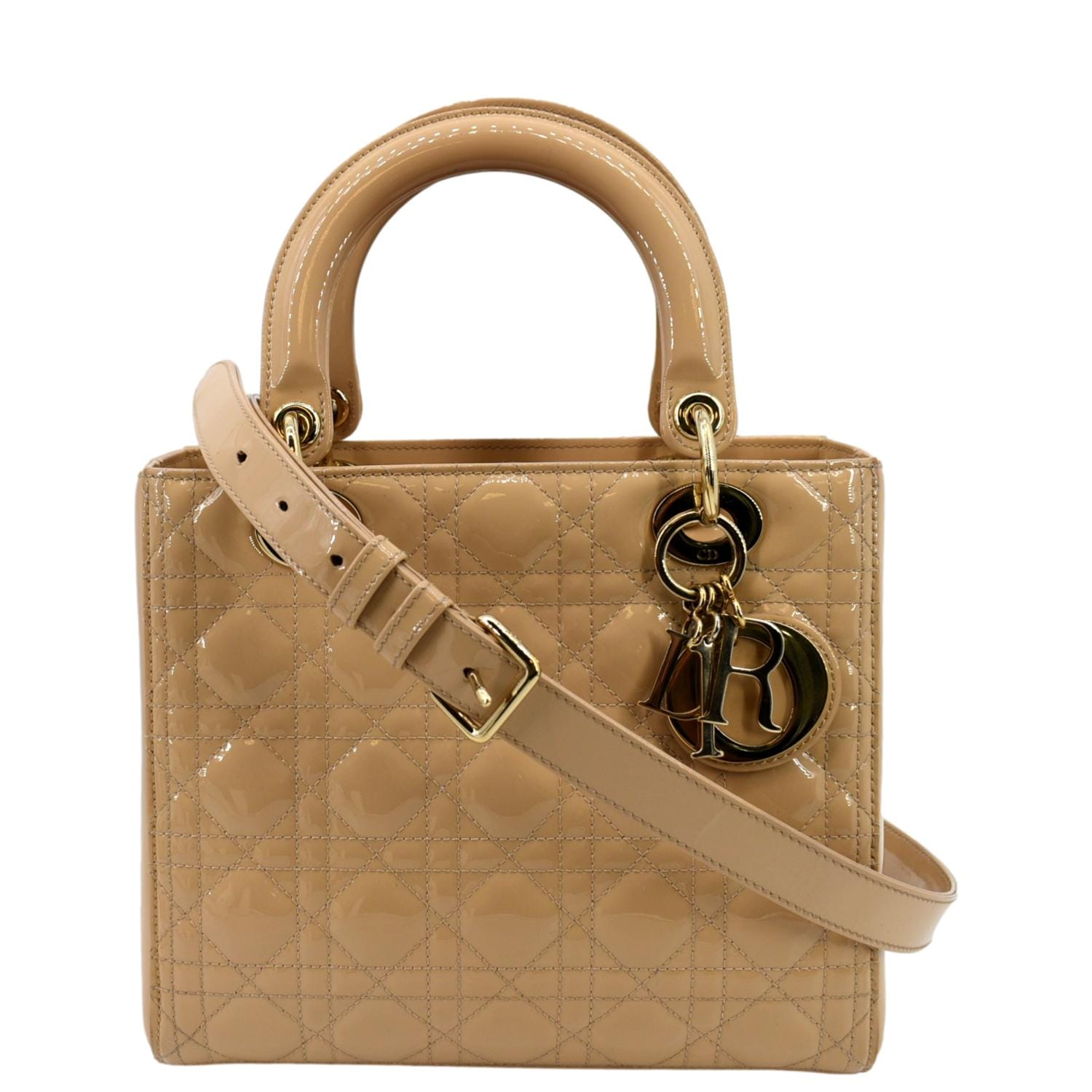 Dior Lady Cannage Patent Shoulder Bag Leather Tan
