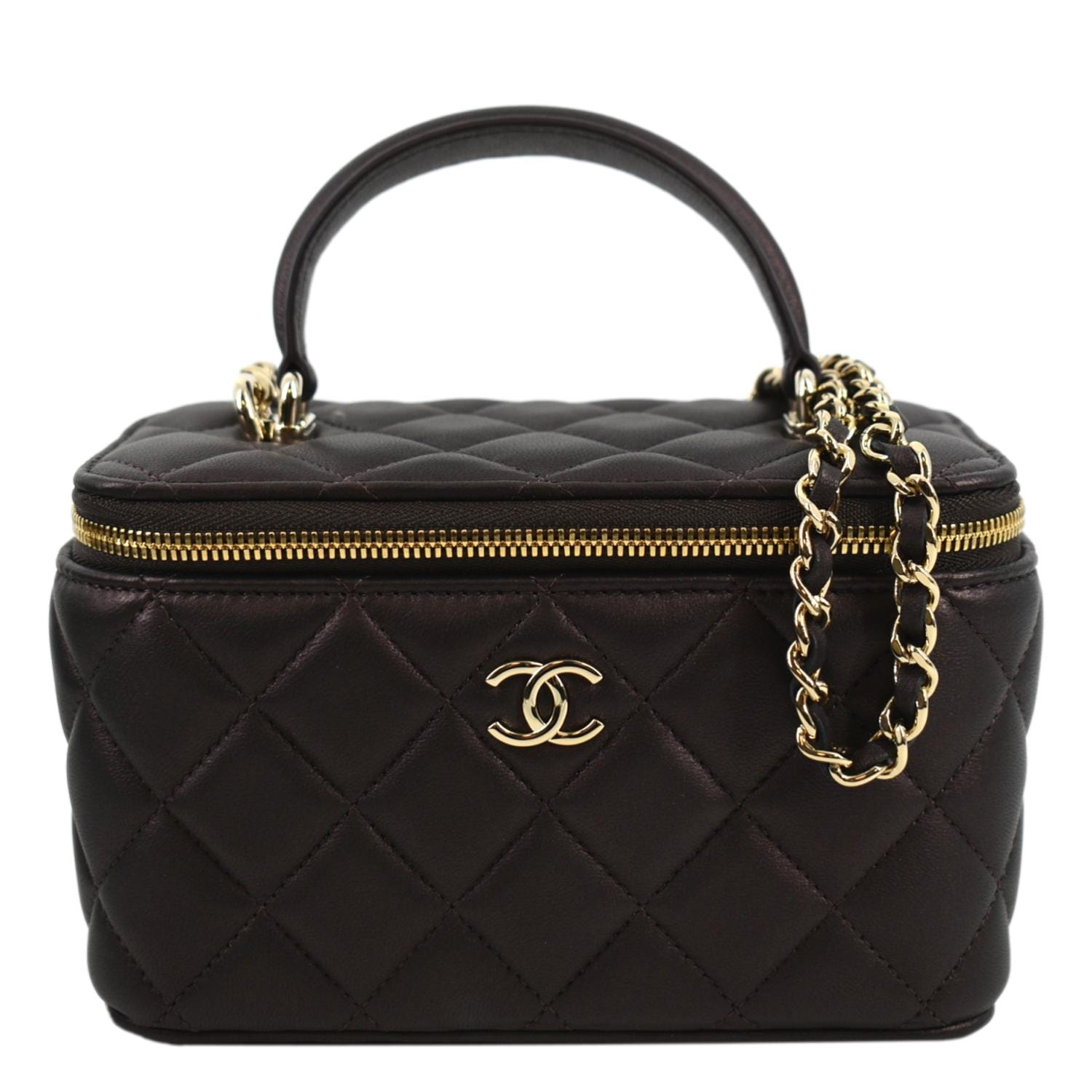Chanel Vanity Quilted Maroon Leather Travel Bag