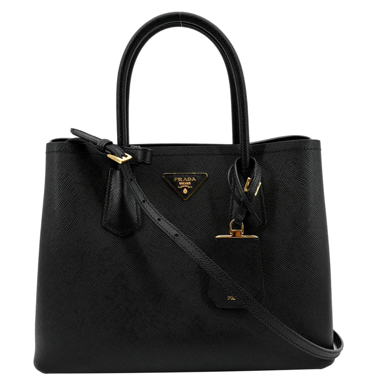 Prada Double Handle Tote Bag Leather Saffiano Black Double Handle Bag