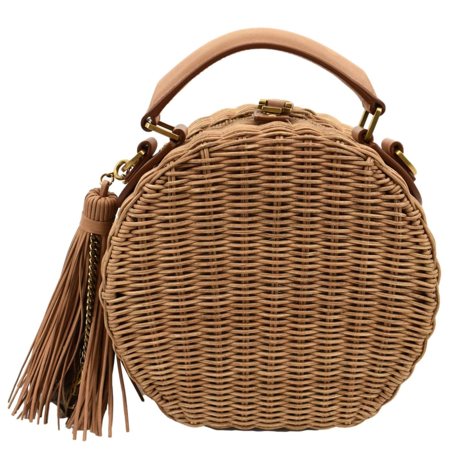 YSL Saint Laurent Yves Mica Crossbody Bag Leather Wicker Beige