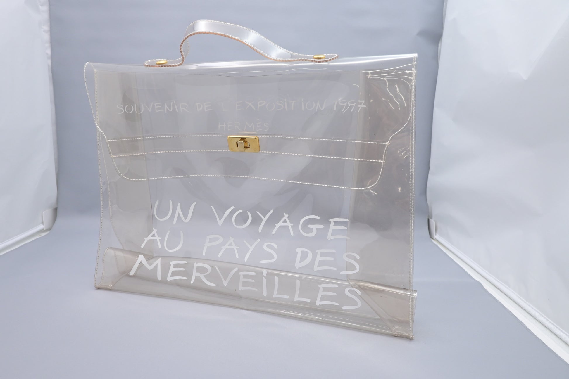 Hermes 'Souvenier De L'Exposition' Kelly In Clear Vinyl Travel Bag