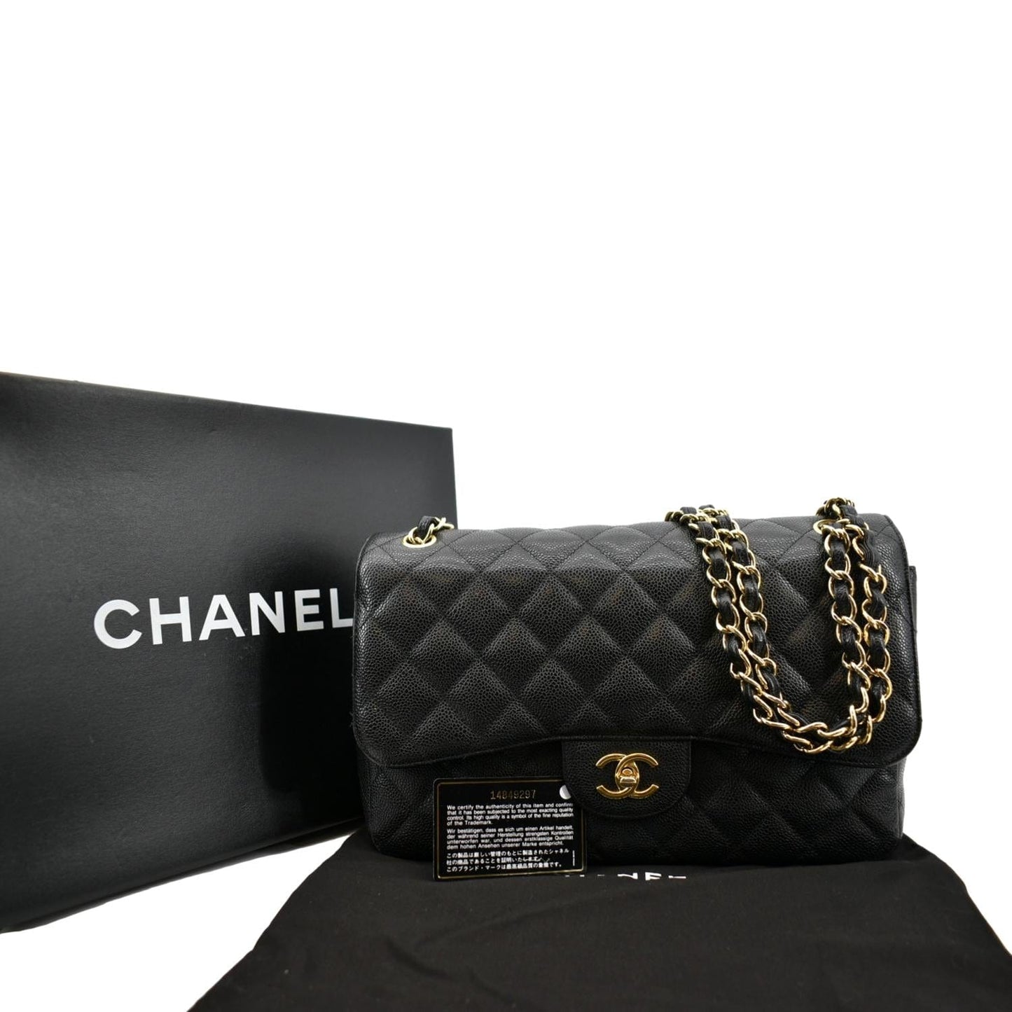 Chanel Classic Jumbo Double Flap Caviar Leather Black Travel Bag Bag Medium