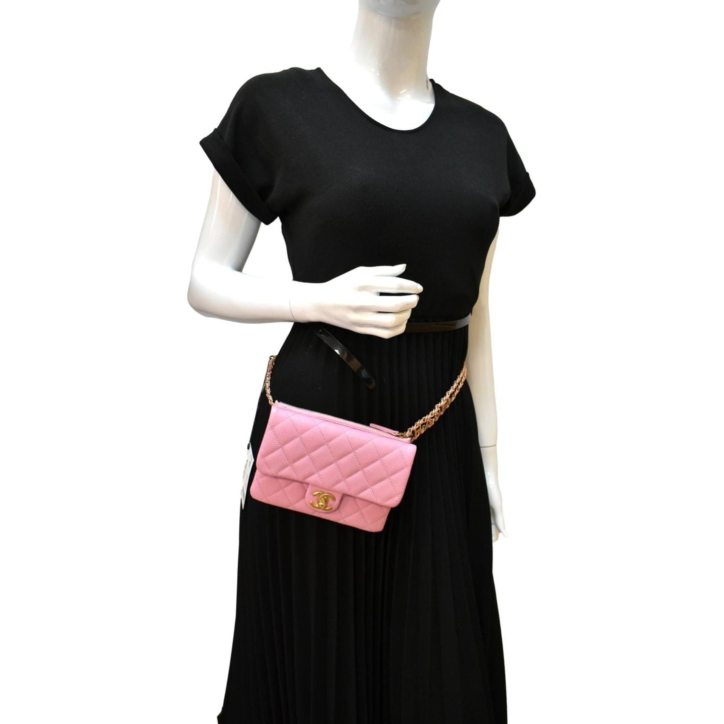 Chanel Shiny Pick Me Up Flap Leather Pink Belt