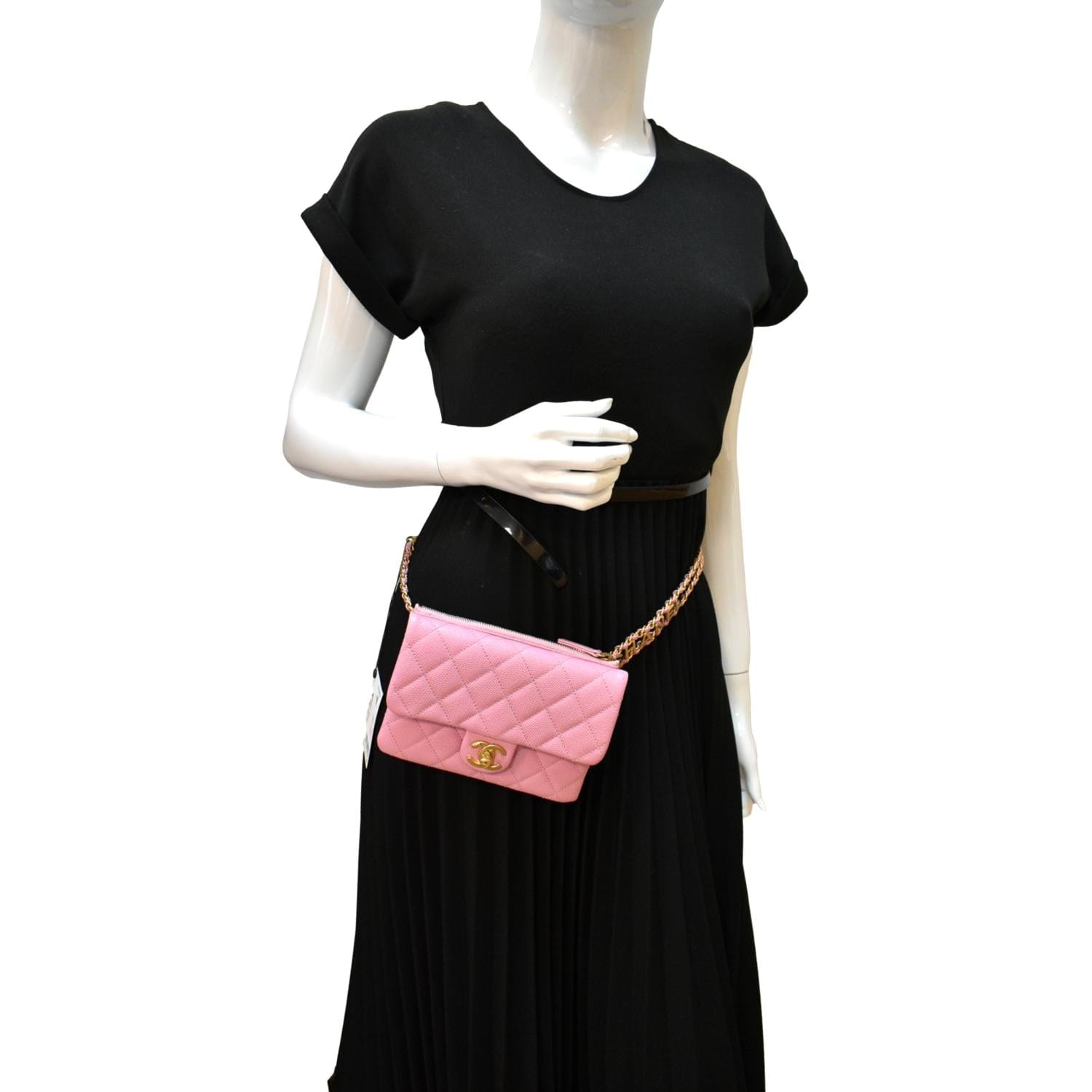 Chanel Shiny Pick Me Up Flap Leather Pink Belt