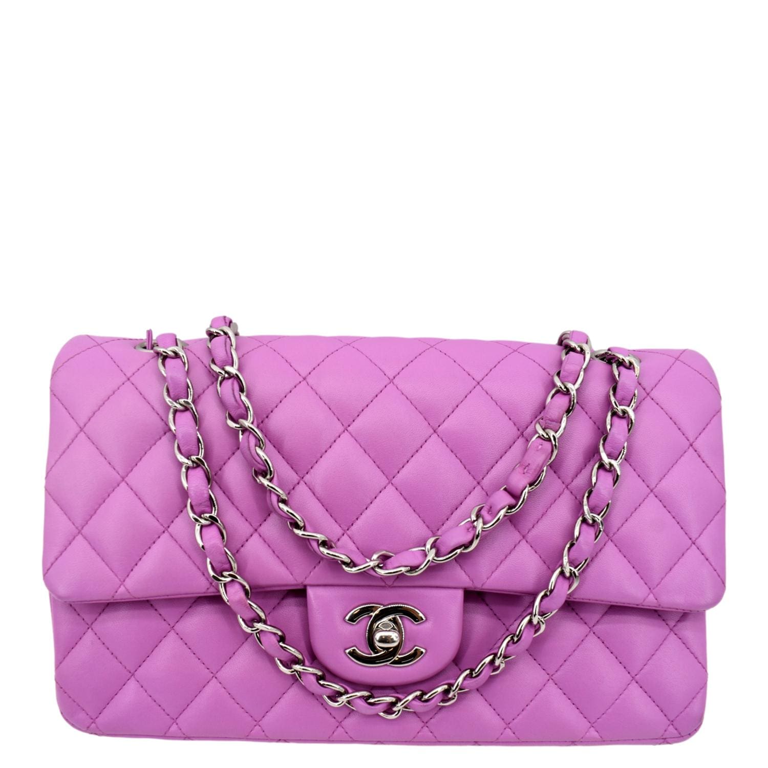 Chanel Classic Double Flap Quilted Neon Leather Pink Travel Bag