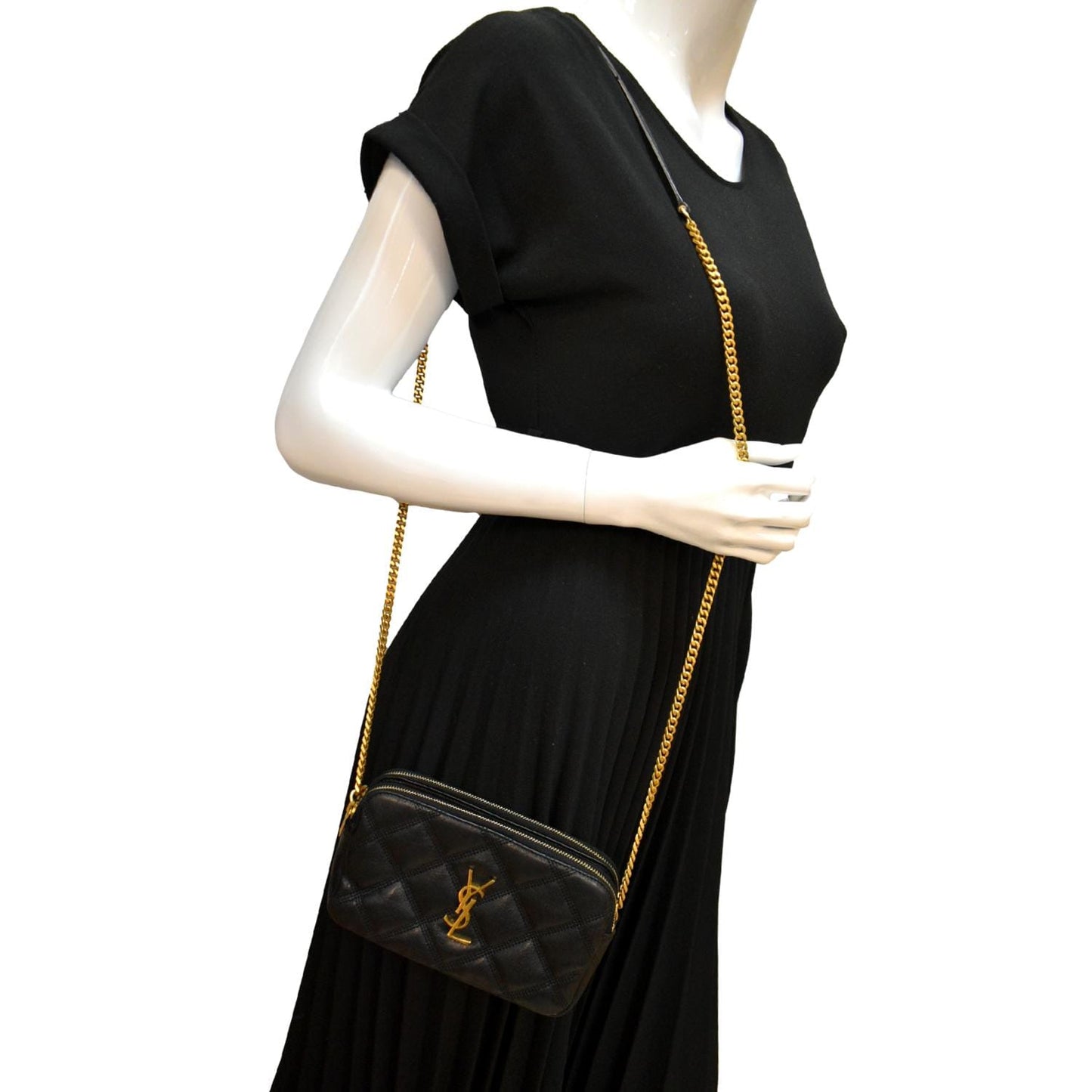 YSL Saint Laurent Saint Becky Double Zip Lambskin Crossbody Bag Leather Black