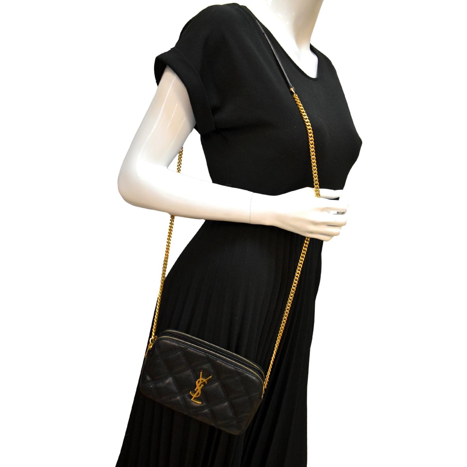 YSL Saint Laurent Saint Becky Double Zip Lambskin Crossbody Bag Leather Black