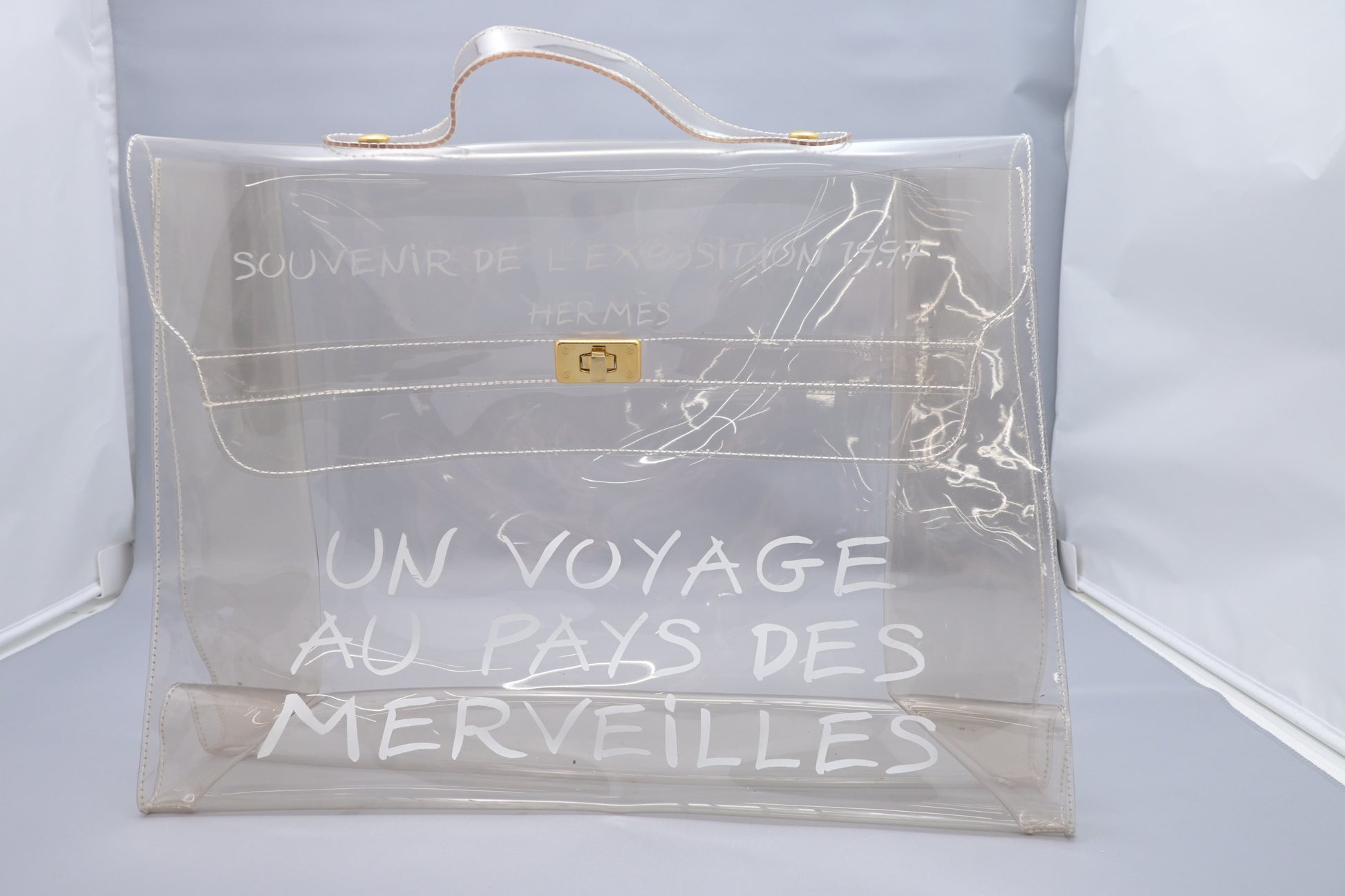 Hermes 'Souvenier De L'Exposition' Kelly In Clear Vinyl Travel Bag