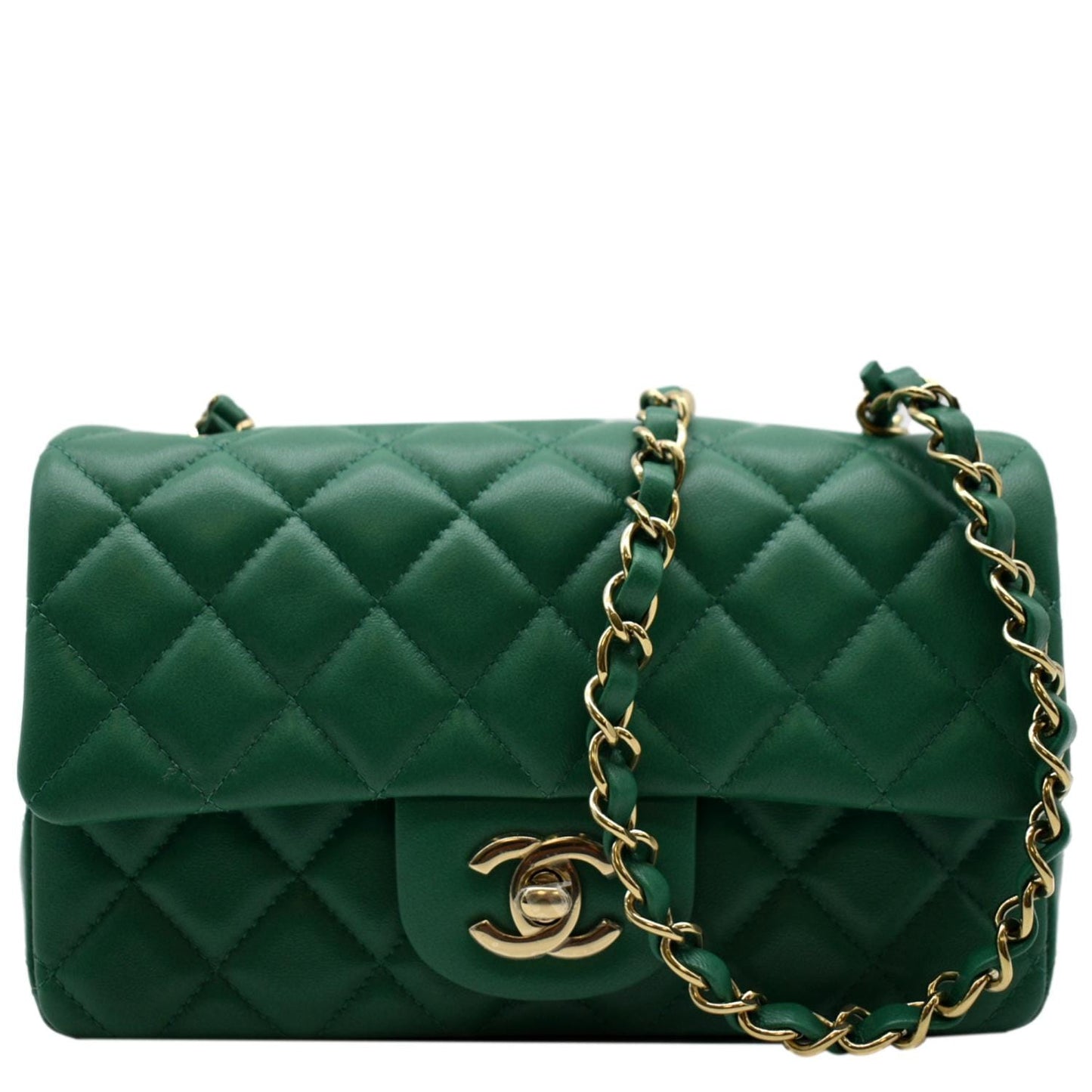 Chanel Rectangular Flap Quilted Leather Green Travel Bag