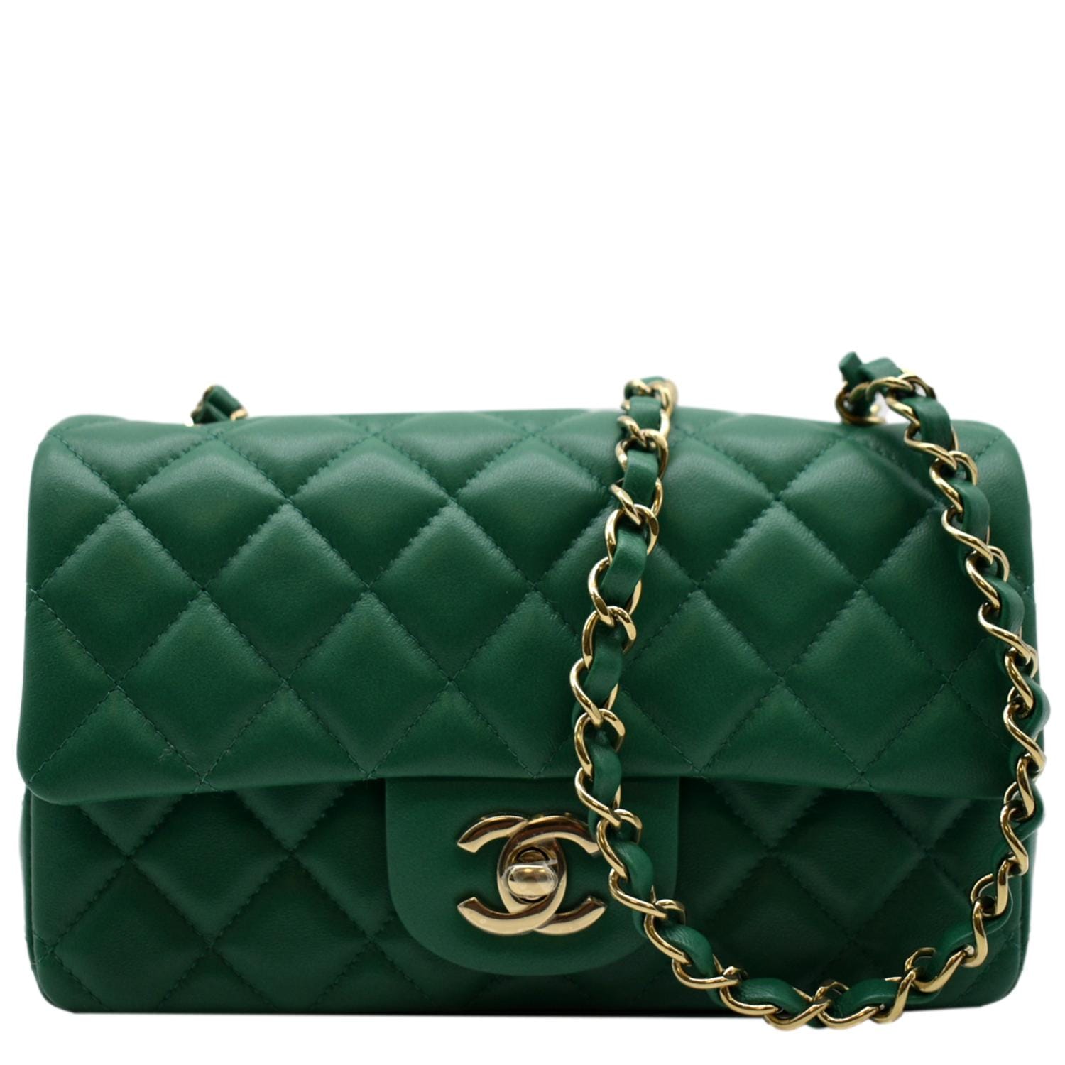 Chanel Rectangular Flap Quilted Leather Green Travel Bag