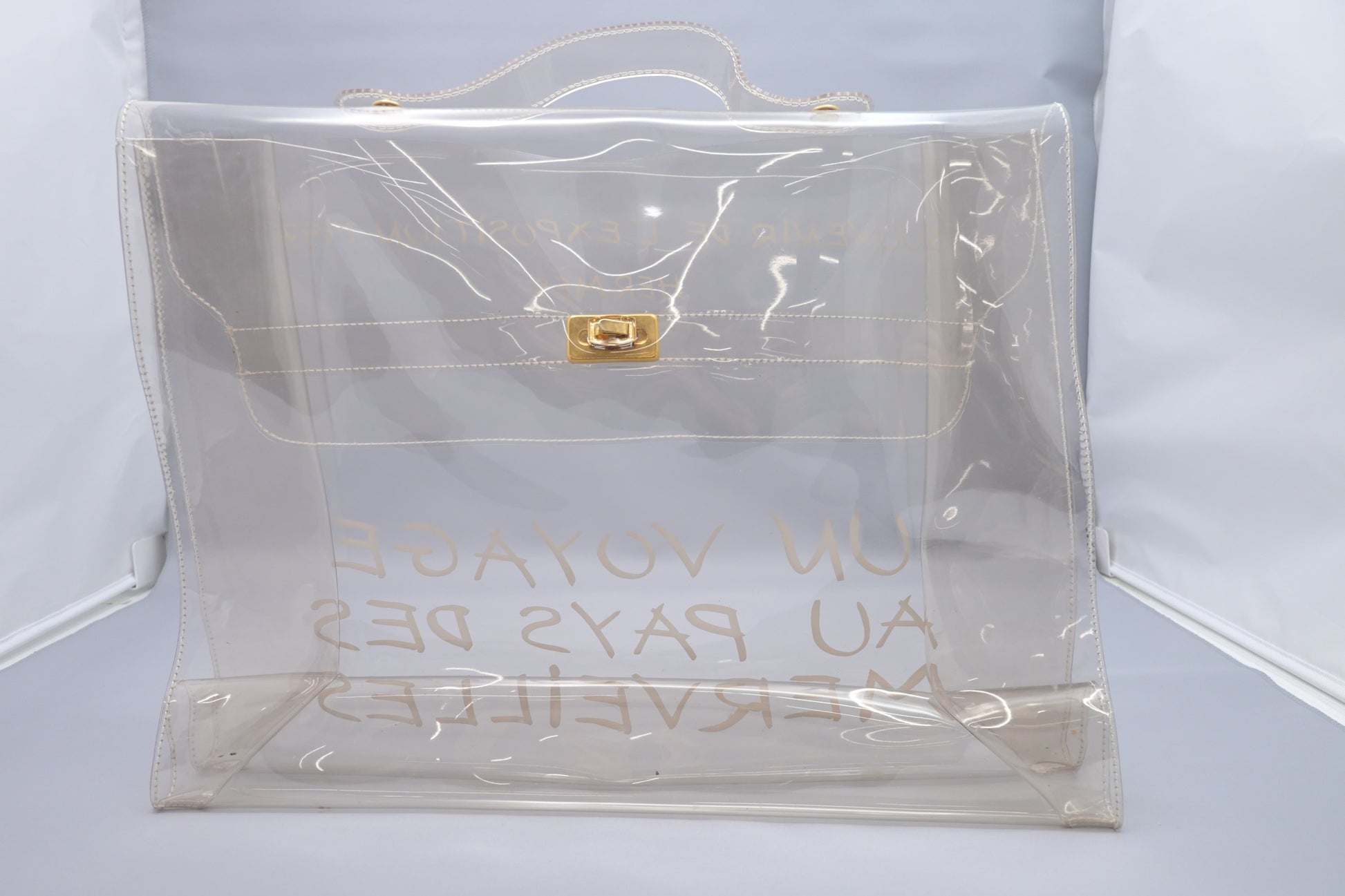 Hermes 'Souvenier De L'Exposition' Kelly In Clear Vinyl Travel Bag