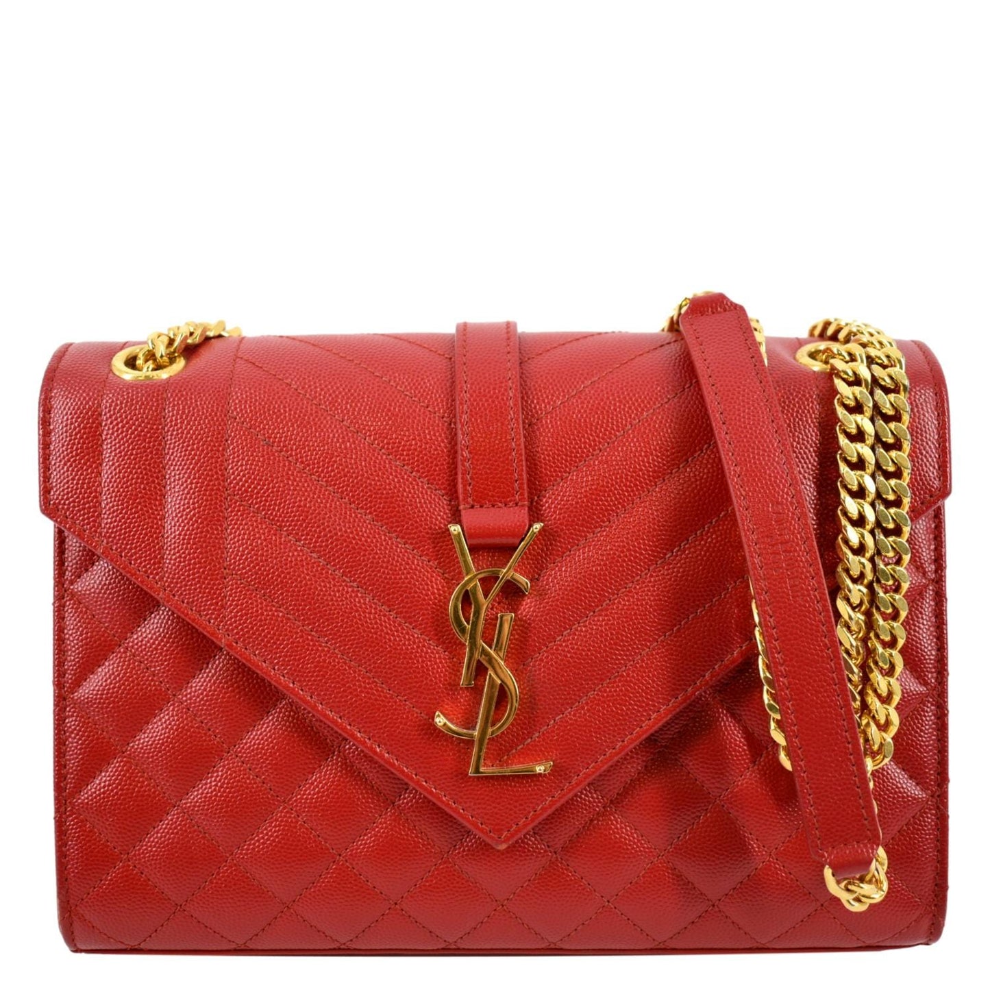 YSL Saint Laurent Yves Envelope Shoulder Bag Leather Matelasse Red
