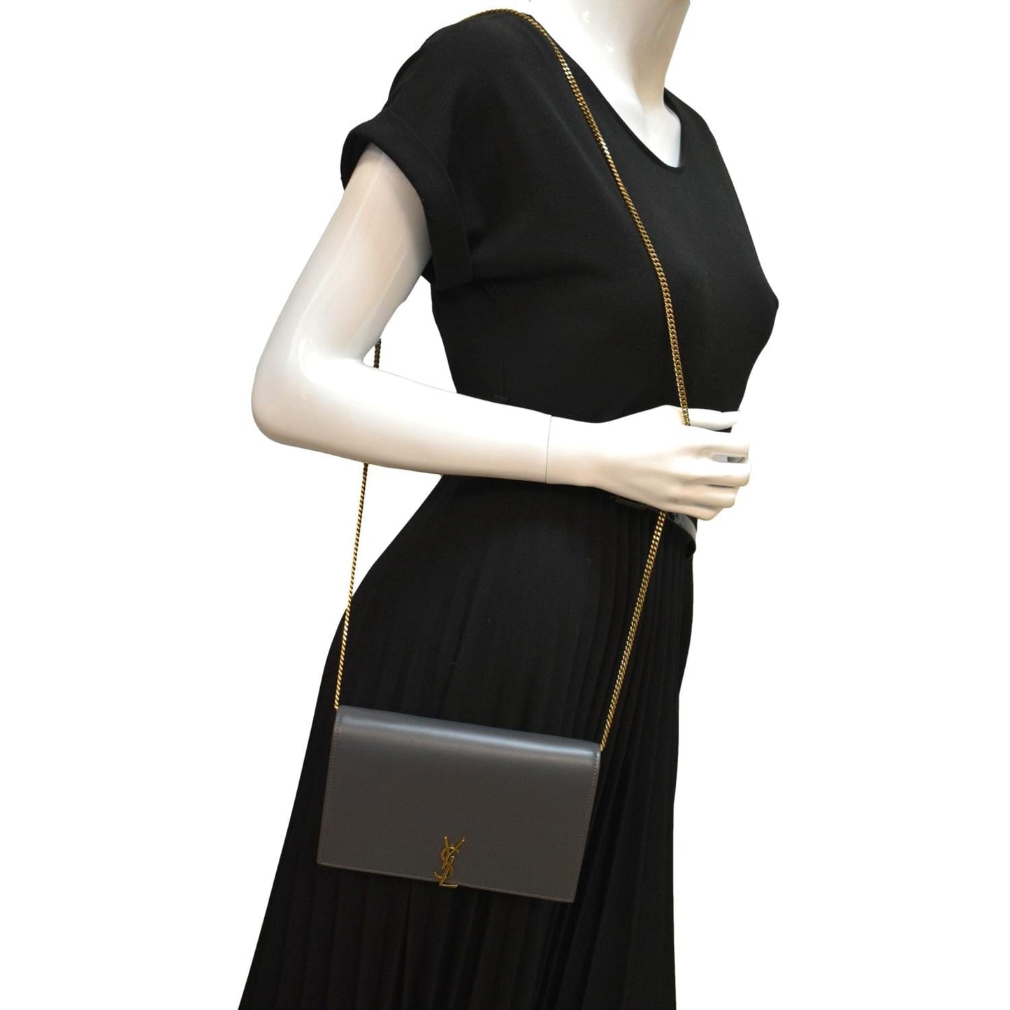 YSL Saint Laurent Yves Shoulder Bag Light Sold Leather Gray Flap