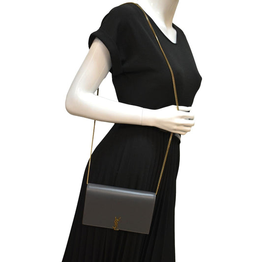 YSL Saint Laurent Yves Shoulder Bag Light Sold Leather Gray Flap