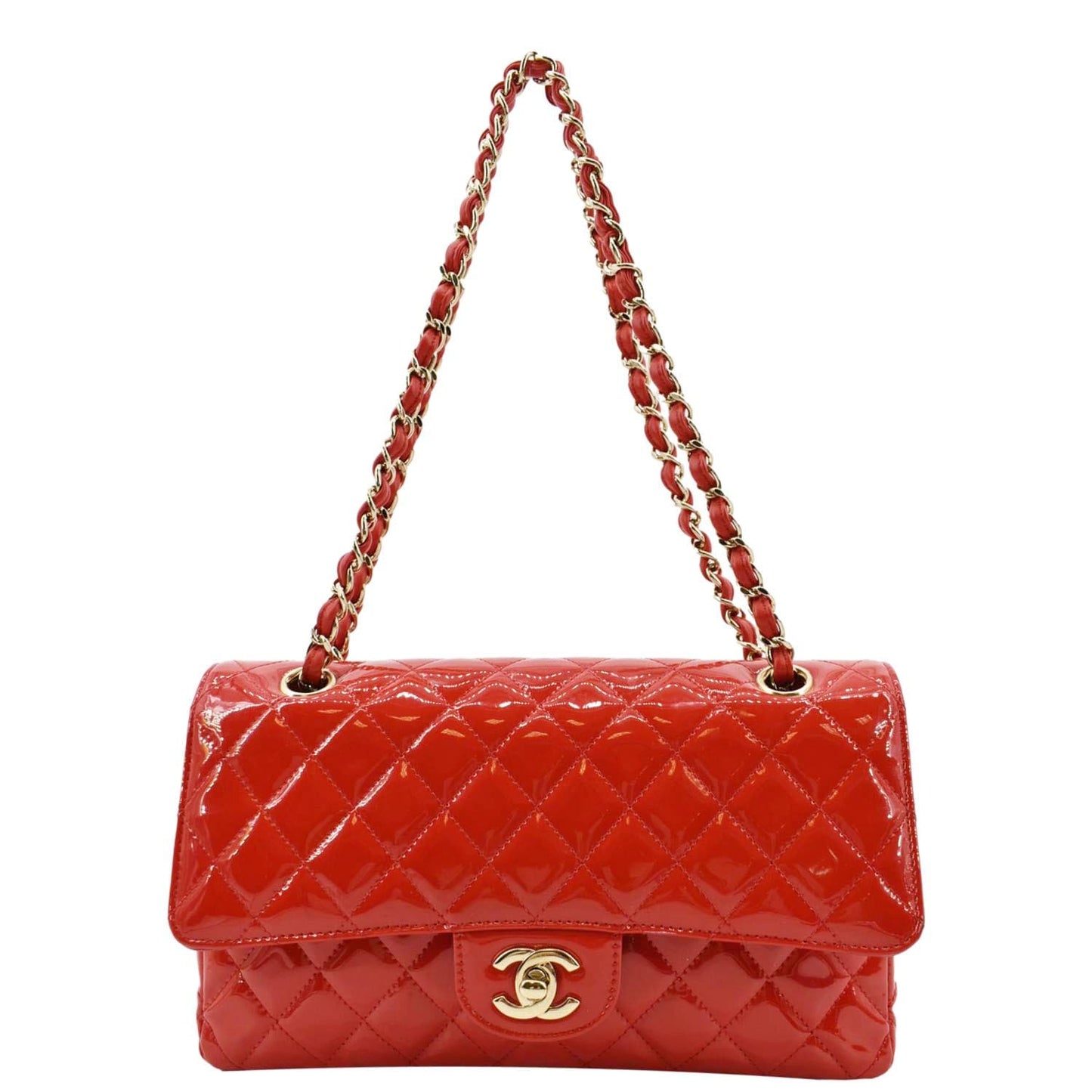 Chanel Classic Double Flap Patent Leather Red Travel Bag