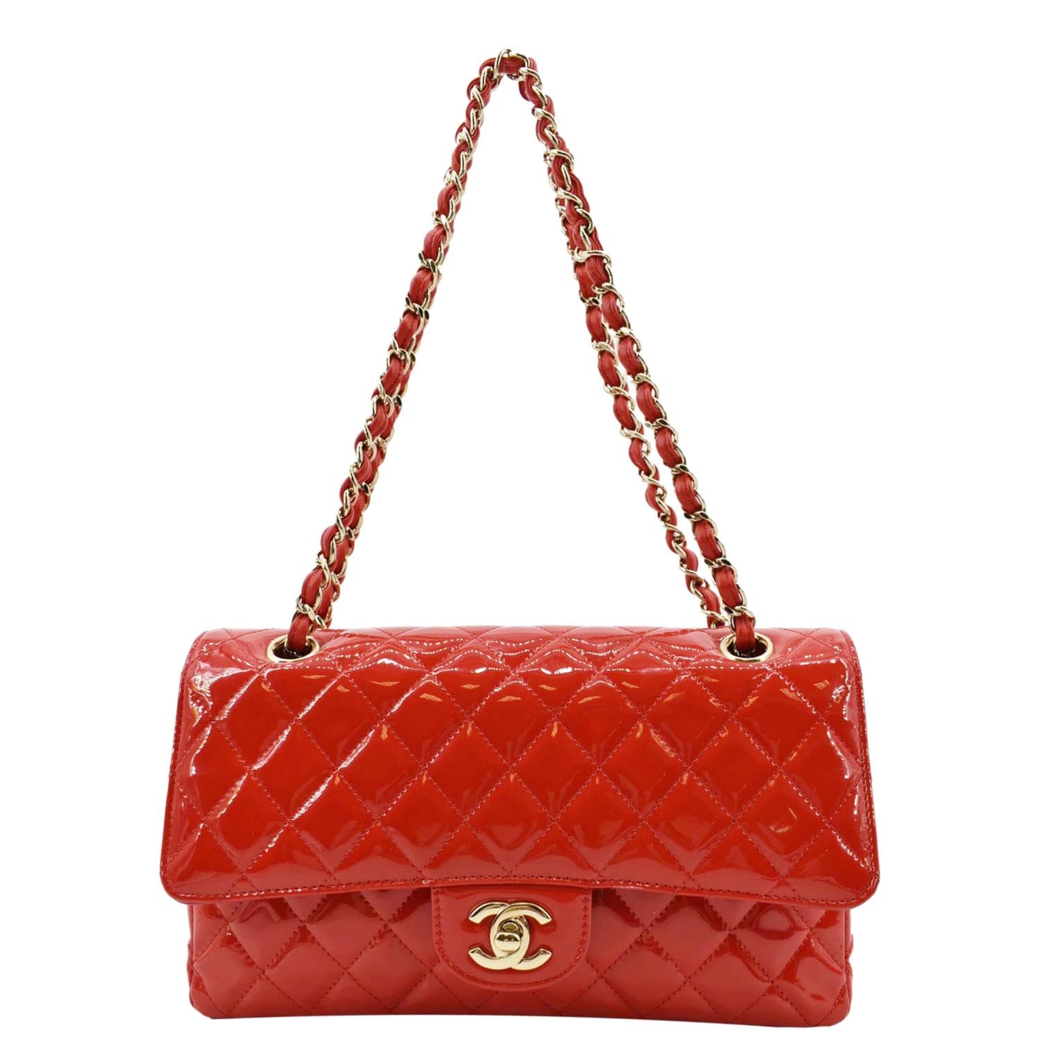 Chanel Classic Double Flap Patent Leather Red Travel Bag
