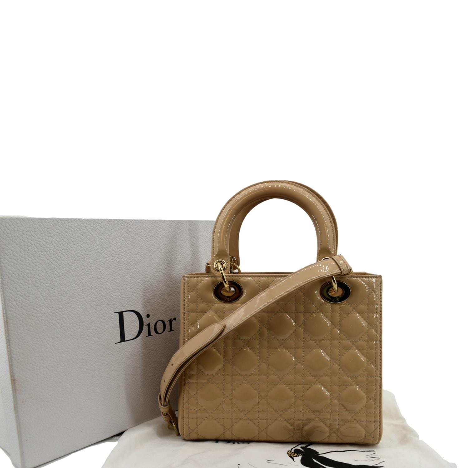 Dior Lady Cannage Patent Shoulder Bag Leather Tan