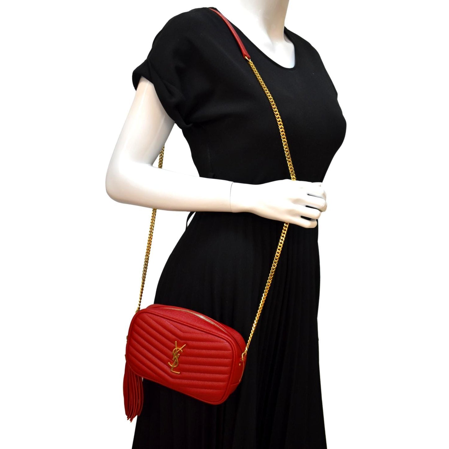 YSL Saint Laurent Saint Lou Chevron Camera Crossbody Bag Leather Red
