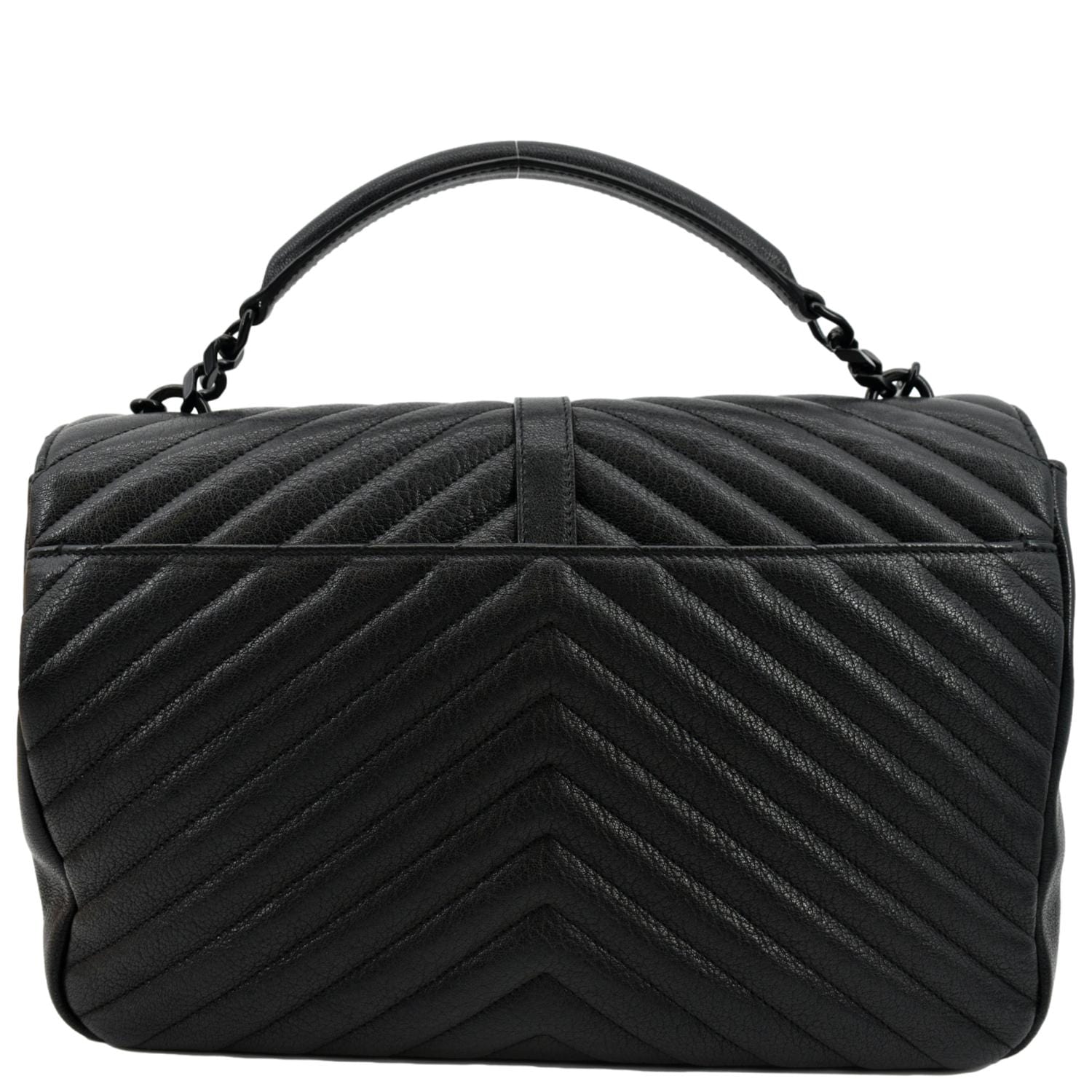 YSL Saint Laurent Yves College Shoulder Bag Leather Lambskin Black Large Chain Bag