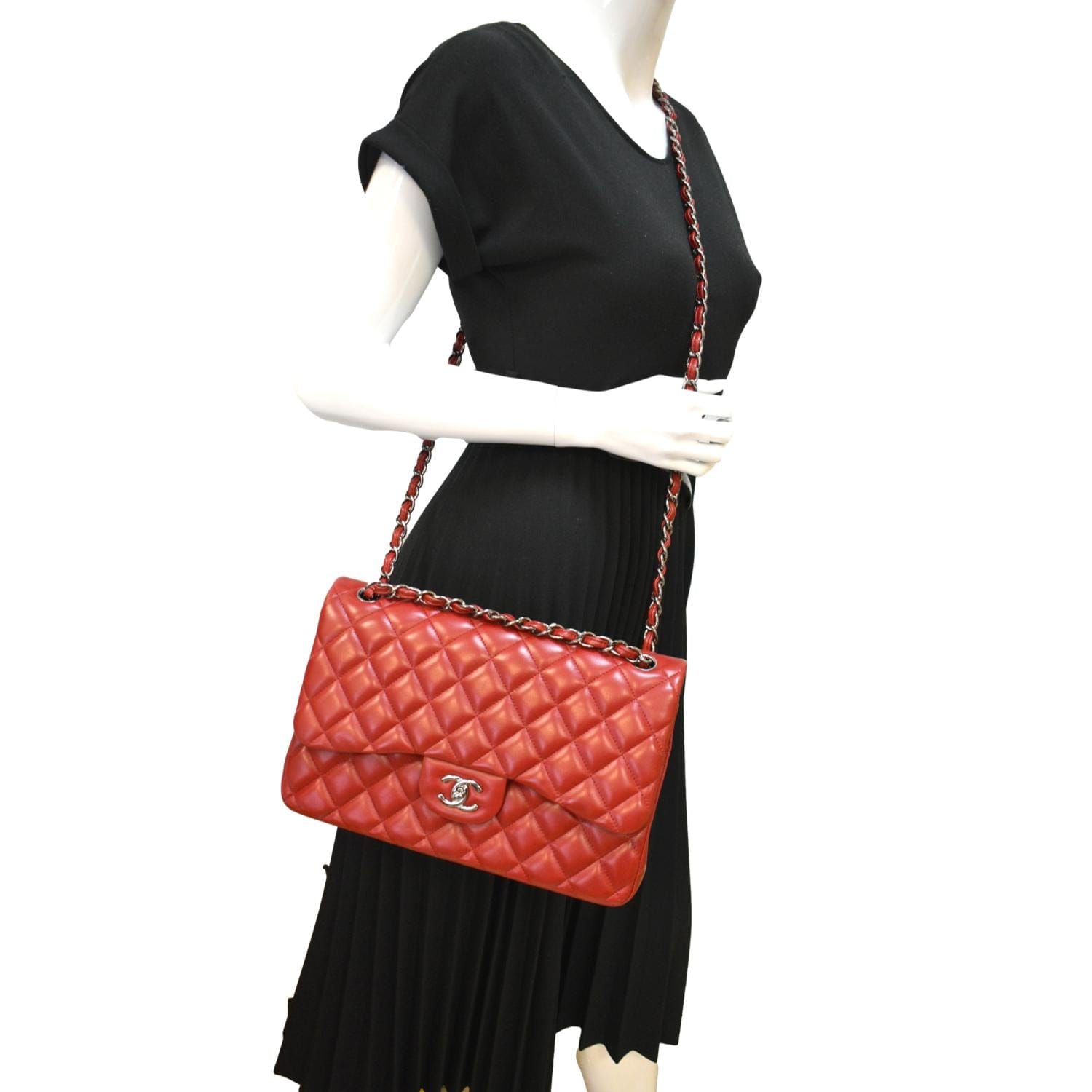 Chanel Double Flap Leather Lambskin Red Travel Bag